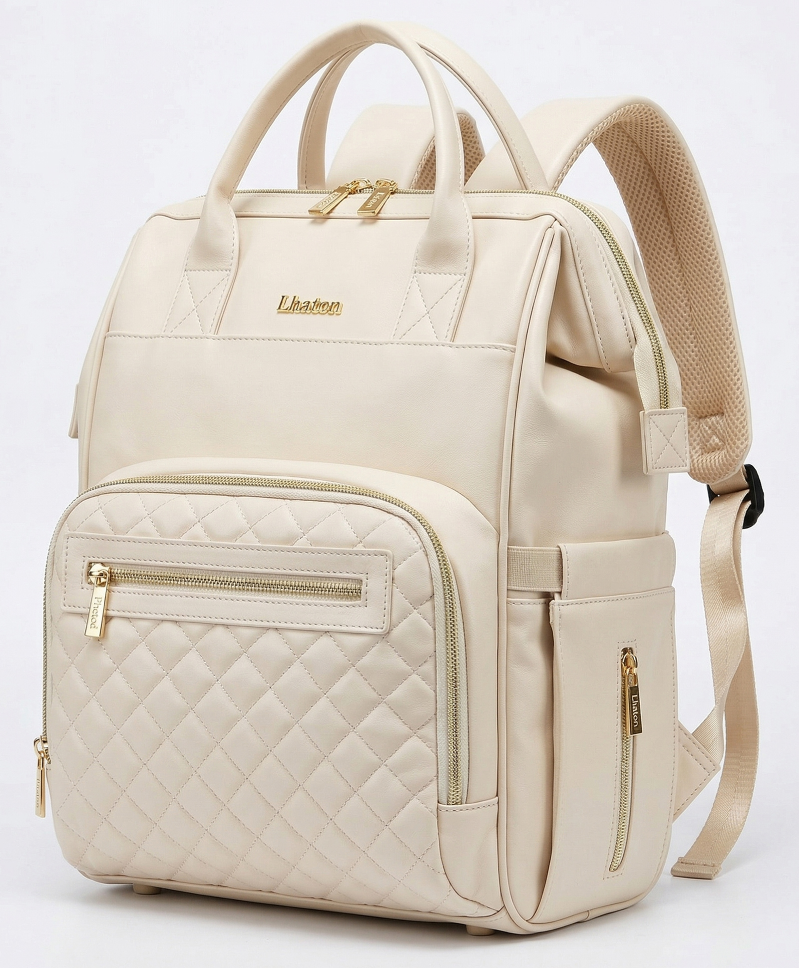 Purple Tots Height 15.6 Inches Baby Diaper Bag Backpack with Vegan Leather, Insulated Pockets and Laptop Compartment - White-image-23