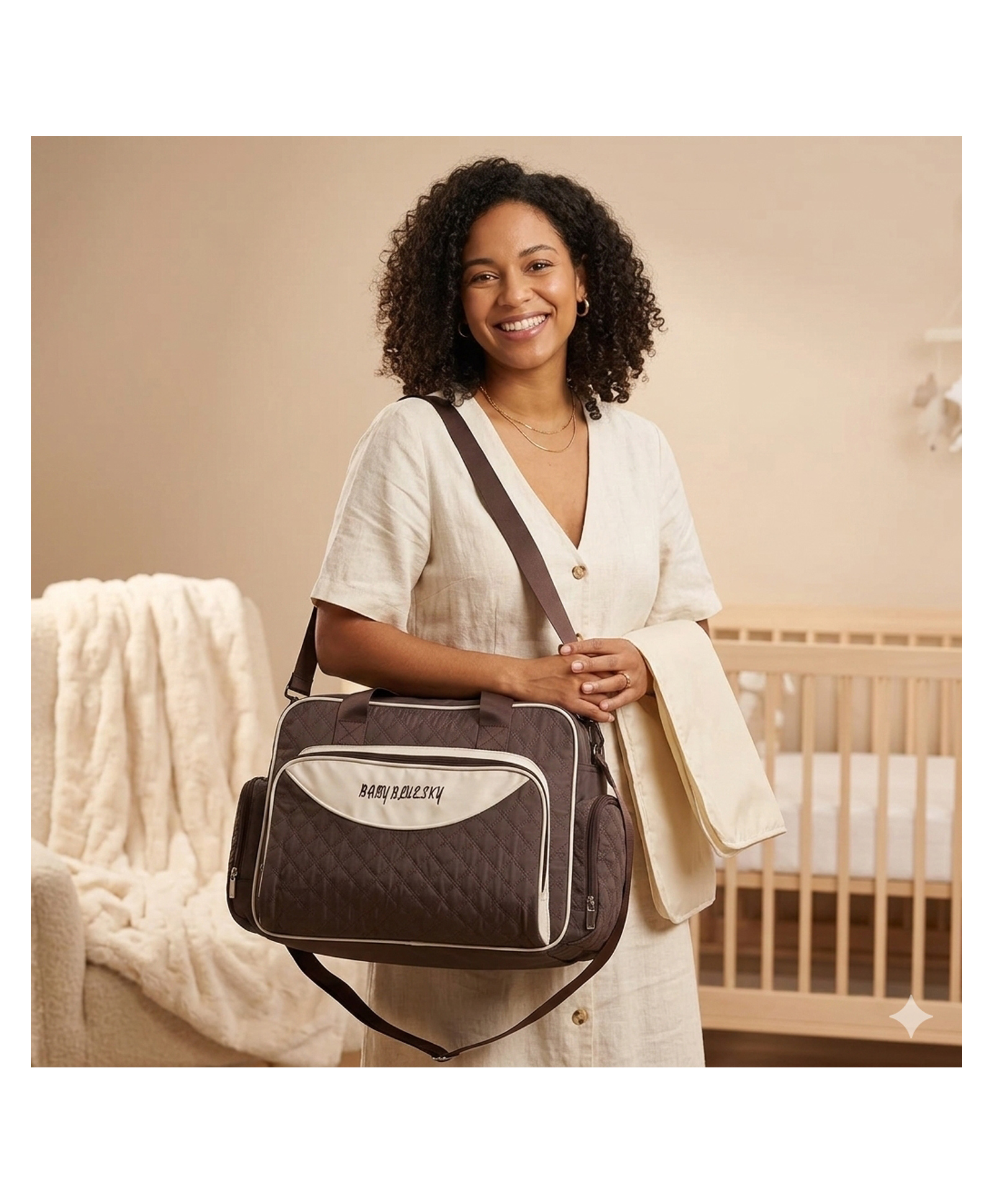 Purple Tots Large Capacity Quilted Mommy Diaper Bag with Changing Mat and Multi-Pocket Organizer- Grey-image-34