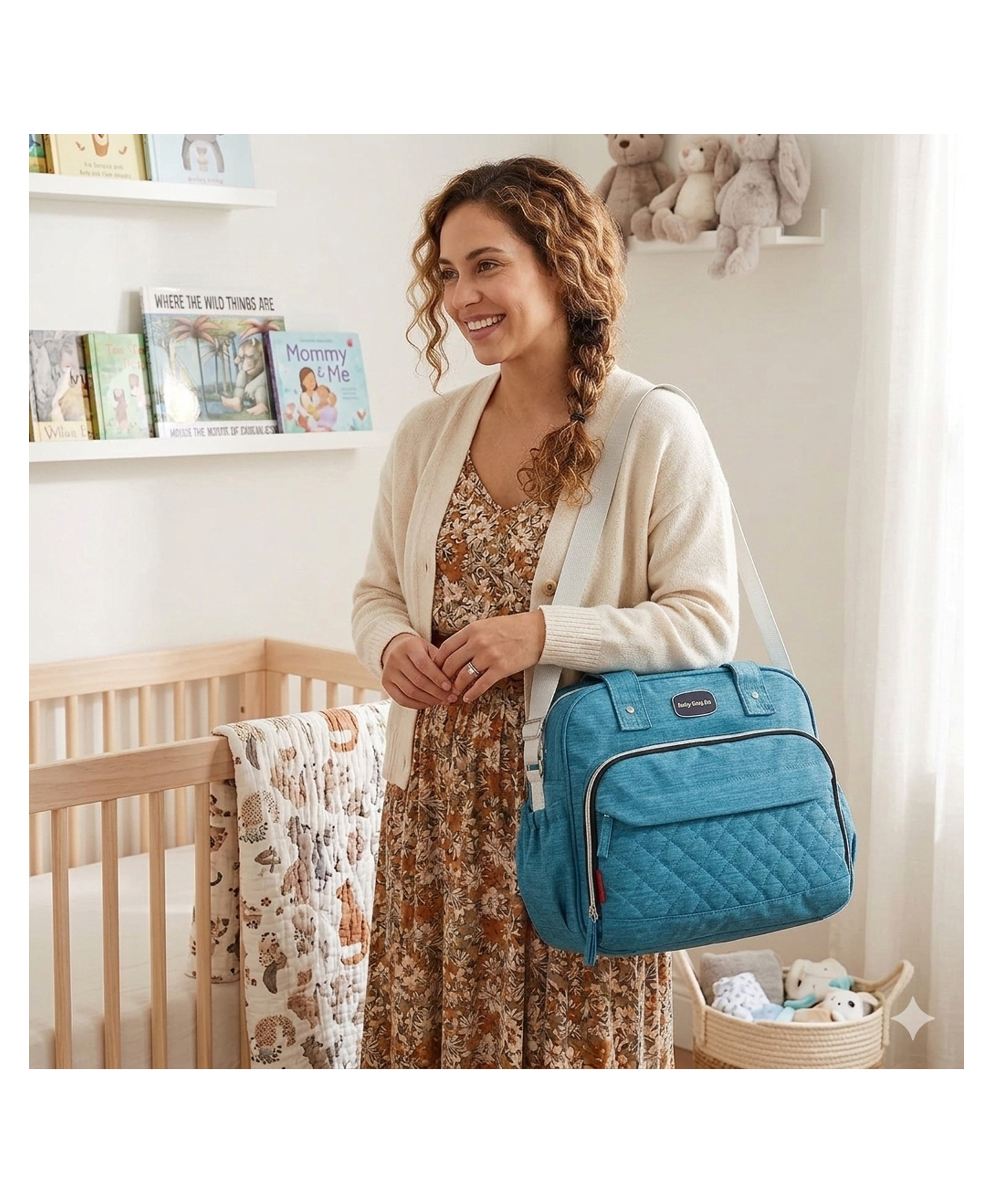 Purple Tots Diaper Bag Tote Stylish Gray Baby Bag with Bottle & Utensil Storage- Sky Blue-image-4