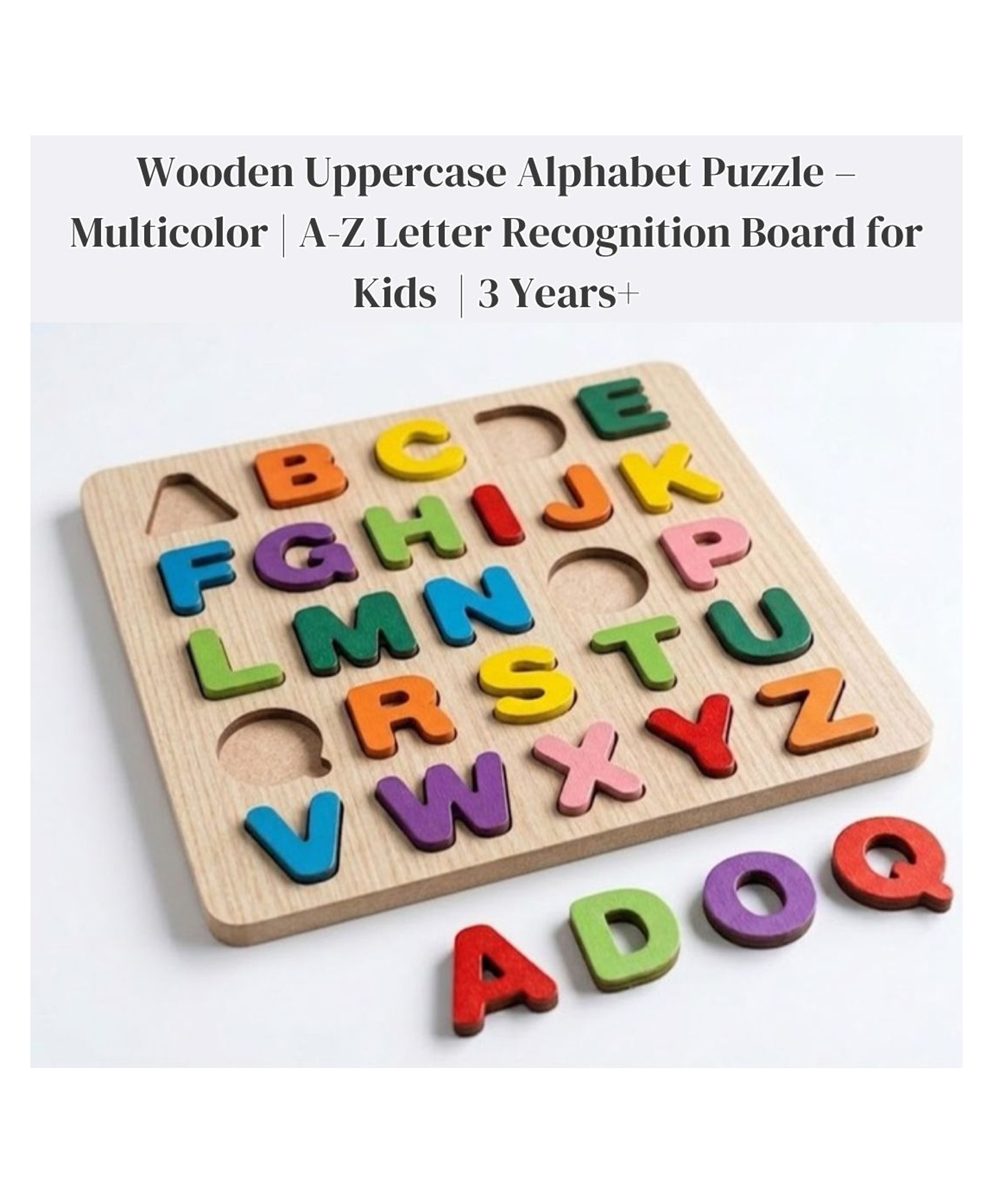 OPA Toys Wooden Uppercase Alphabet Puzzle Multicolor l A-Z Letter Recognition Board for Kids I 3 Years+-picture-17