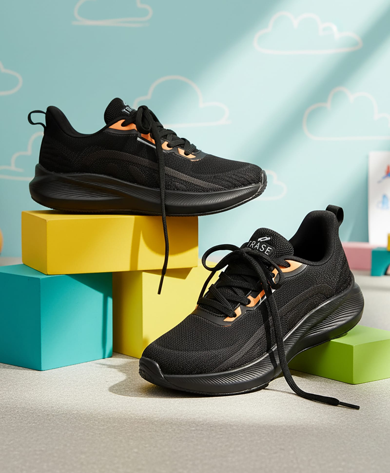 TRASE Mesh Detailed Lace Up Shoes - Black & Orange-image-37