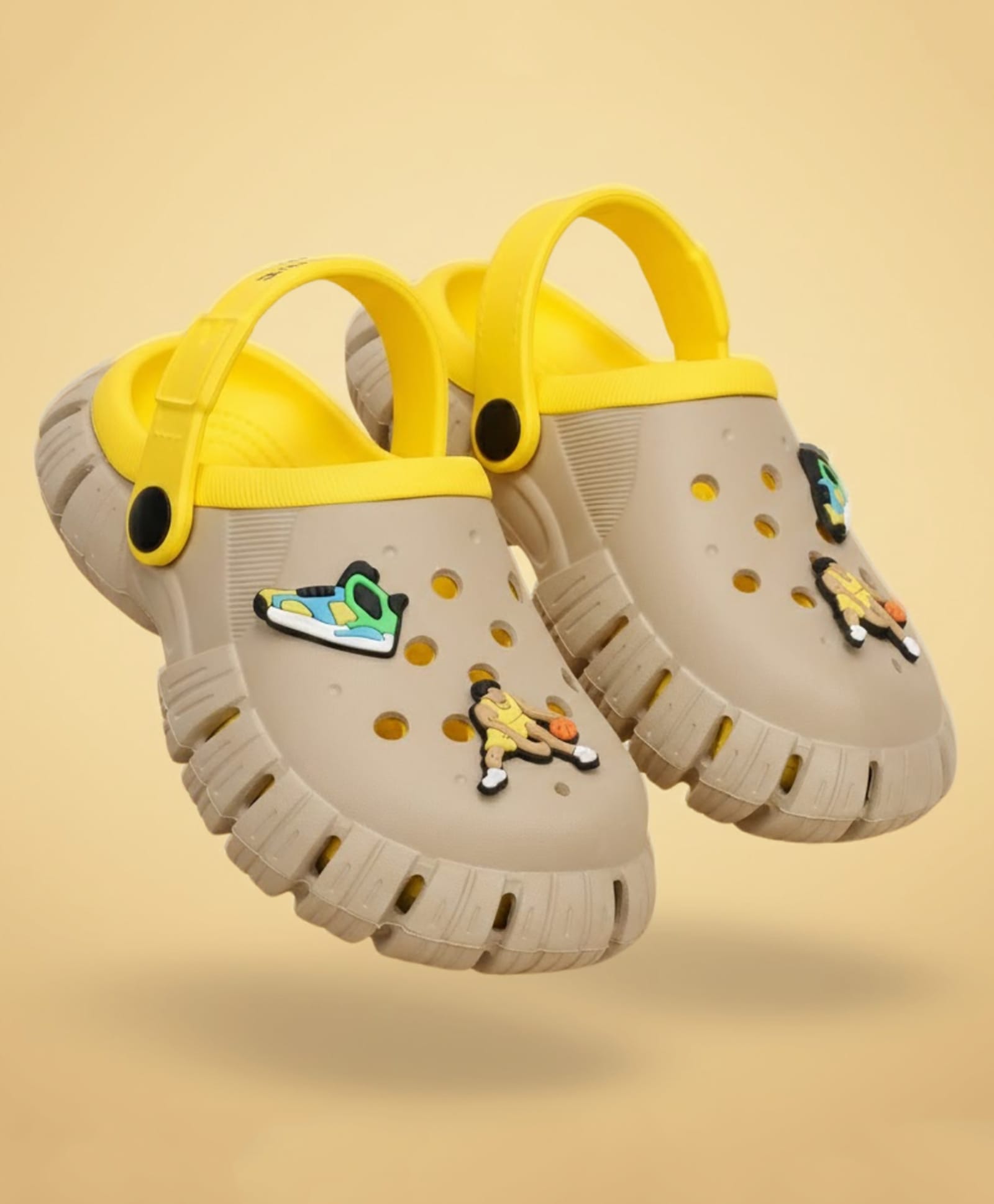 TRASE Sports Theme Applique Detailed Perforated Slingback Clogs - Yellow-image-22