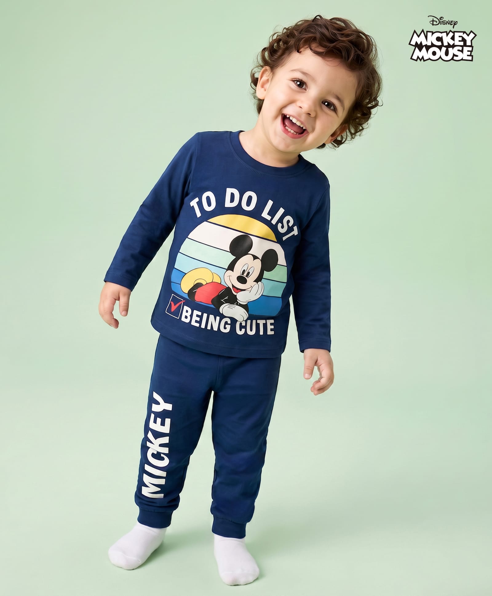 Babyhug Disney Single Jersey Knit Full Sleeves T-Shirt & Pyjama Night Suit With Mickey Mouse Graphics - Navy Blue-image-42