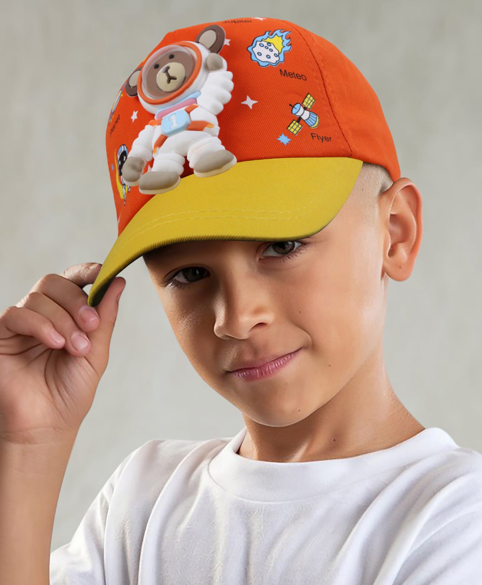 Vritraz Woven Bear Astronaut Applique Detailed Baseball Cap - Orange - Circumference 52-56 Cms-picture-25