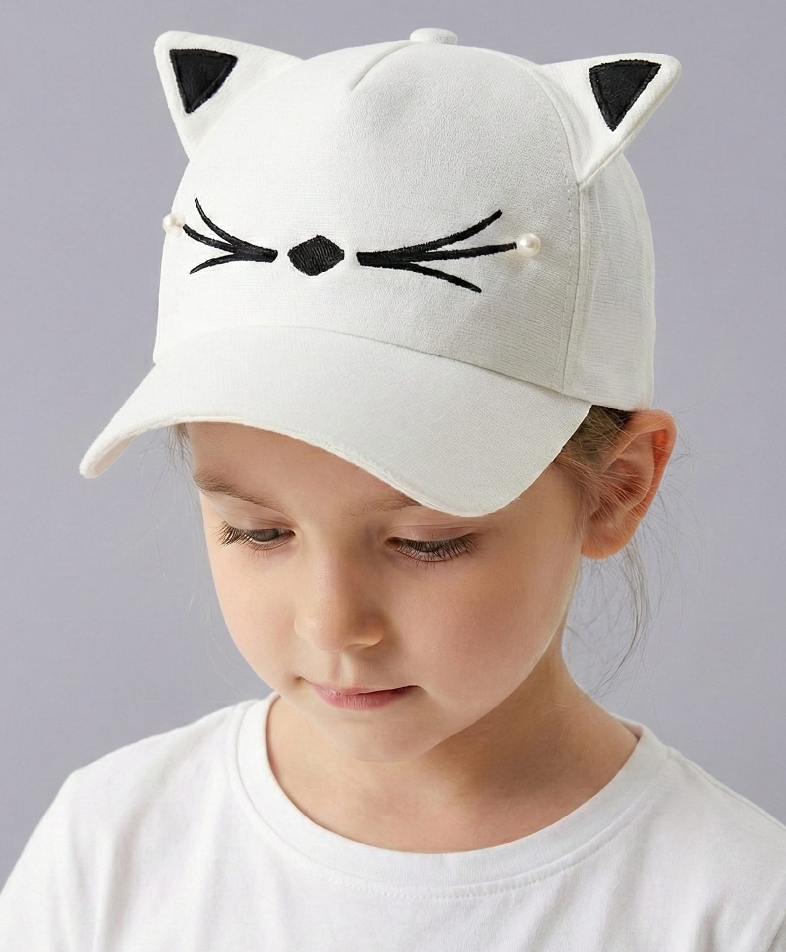 Vritraz Woven Cat Whiskers Embroidered Baseball Cap - White - Circumference 52-56 Cms-picture-22