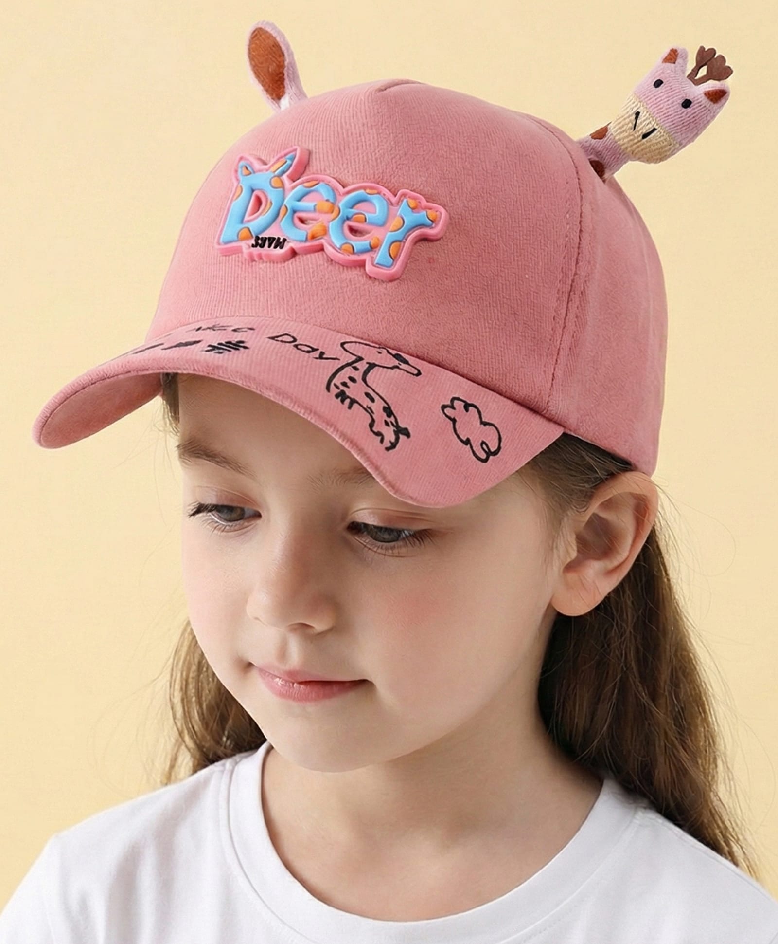 Vritraz Woven Deer Text Applique Detailed Baseball Cap - Coral - Circumference 52-56 Cms-image-24