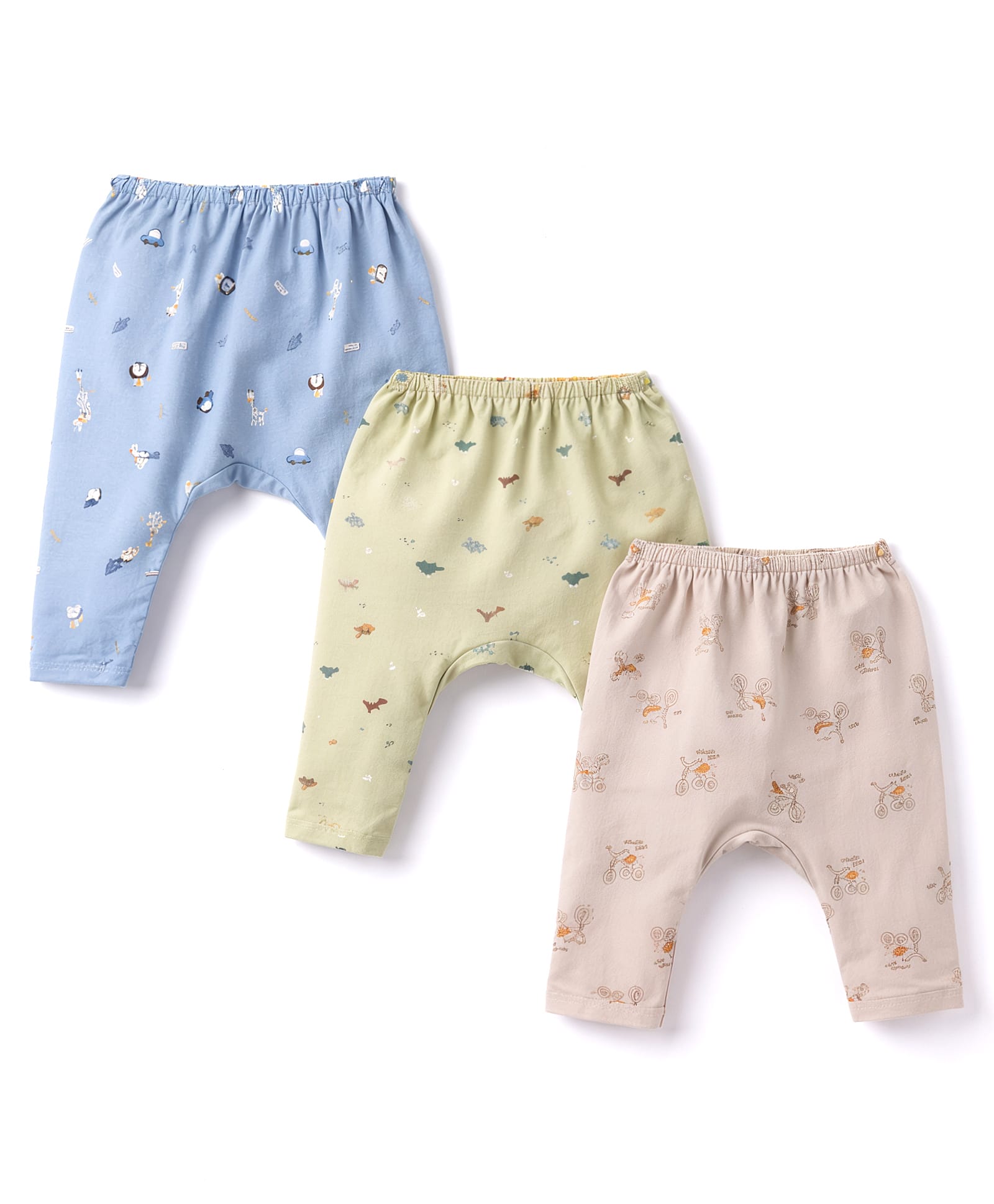 Pink Rabbit Sinker Knit Full Length Printed Diaper Leggings Pack of 3 - Grey Blue & Green-image-41