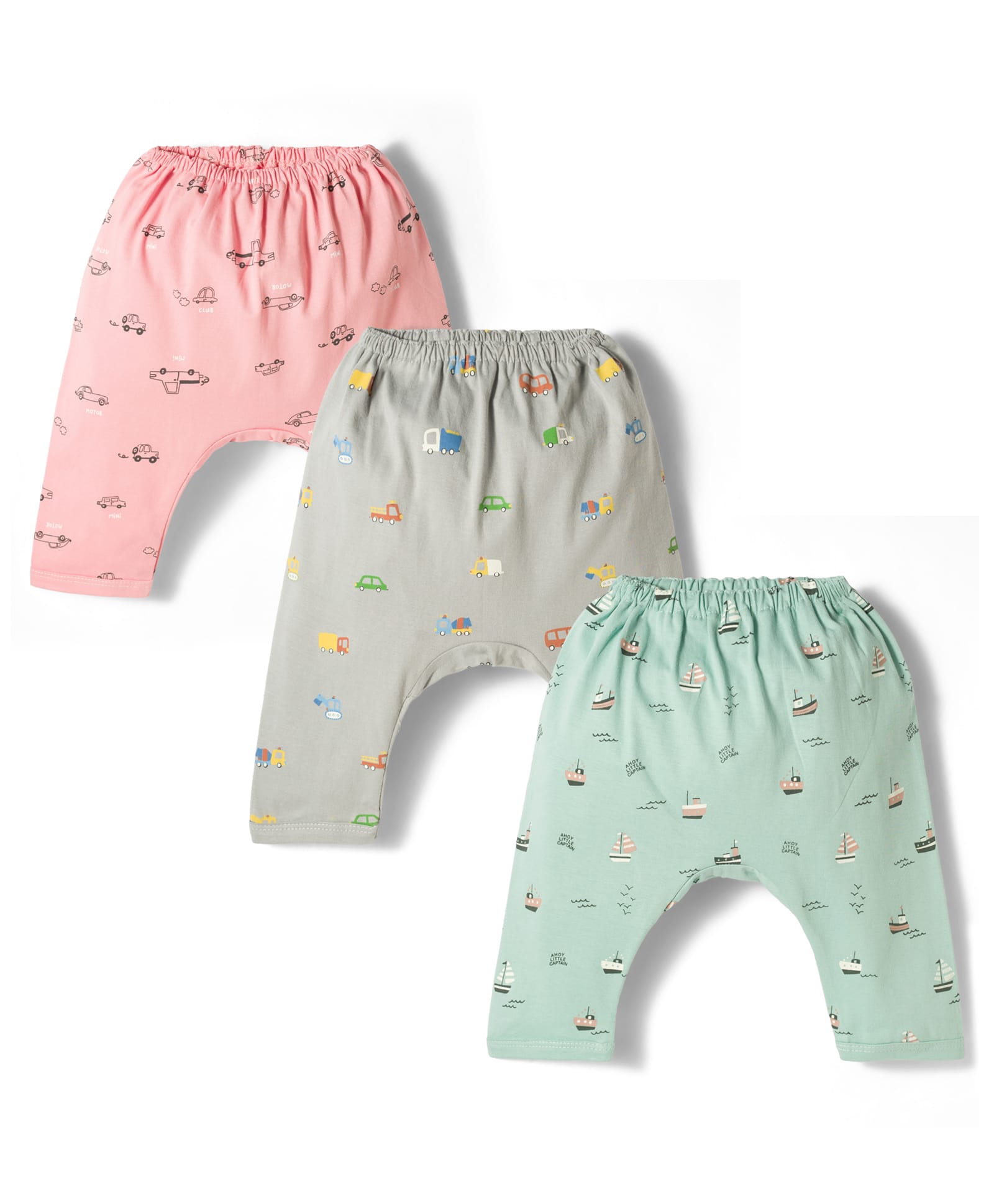 Pink Rabbit Sinker Knit Full Length Diaper Leggings With Ship & Car Print Pack of 3 - Light Blue Pink & Grey-picture-11