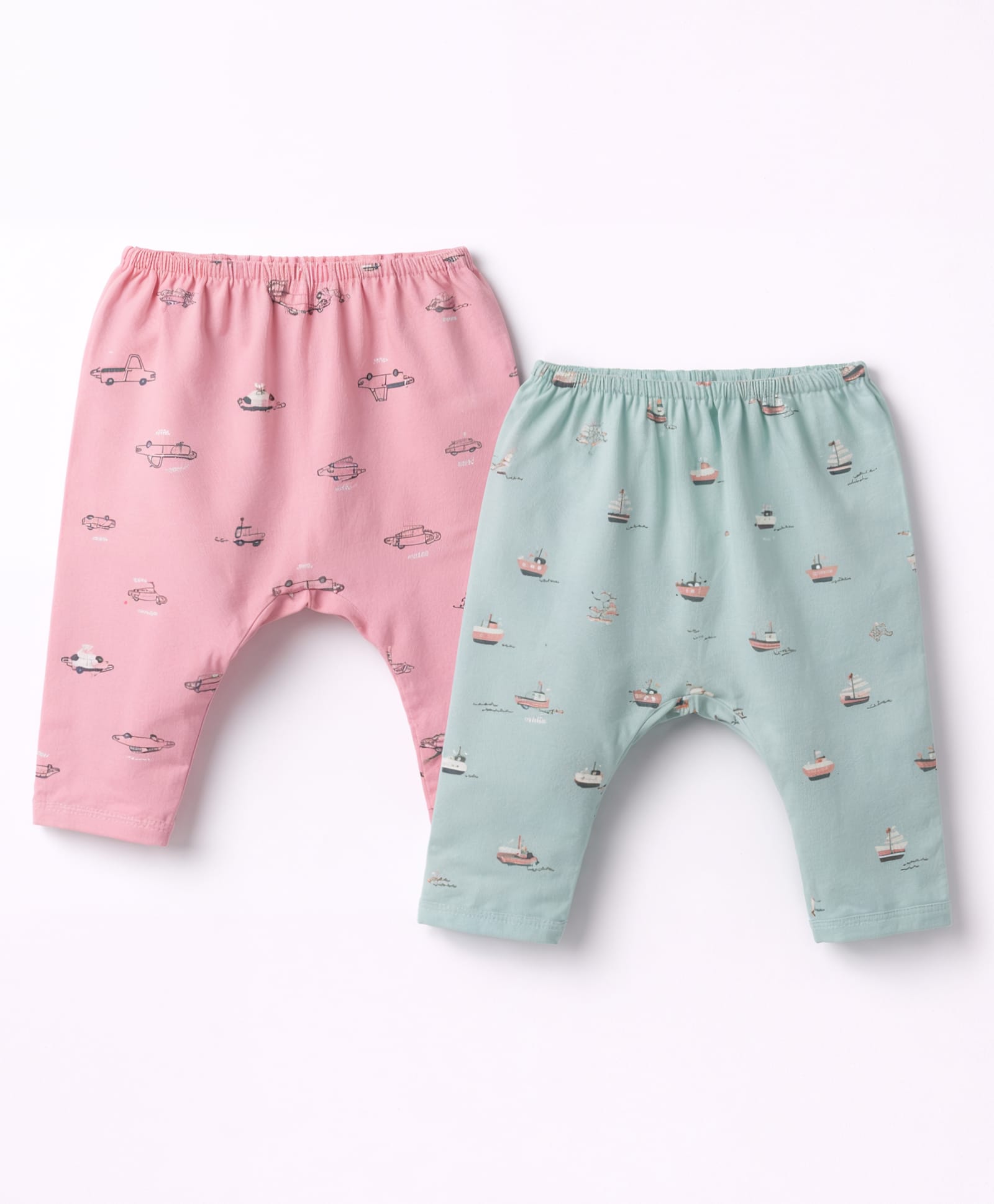 Pink Rabbit Sinker Knit Full Length Printed Diaper Leggings Pack of 2 - Light Blue & Pink-image-9