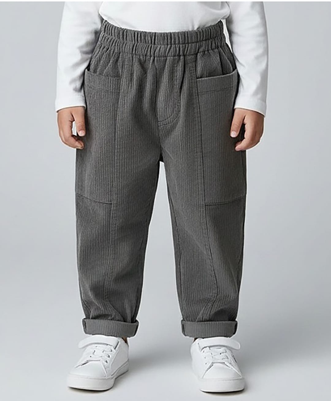 Spunkies Corduroy Woven Solid Pants - Grey-picture-17