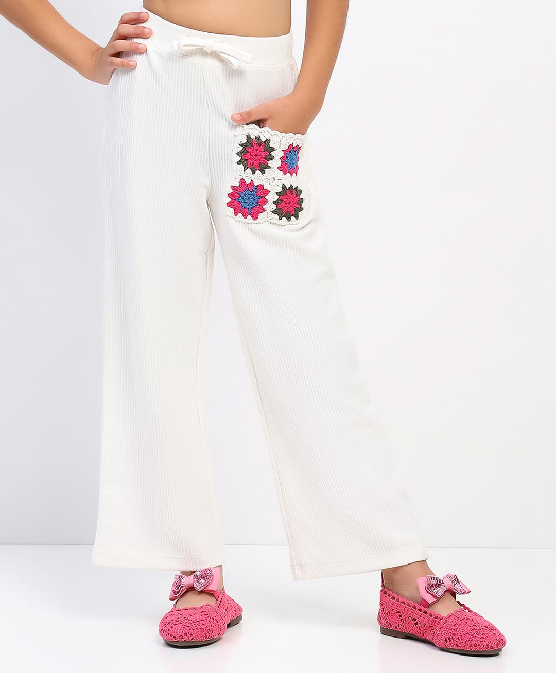 Spunkies Cotton Blend Woven Granny Squares Detailed Pajama - White-picture-24