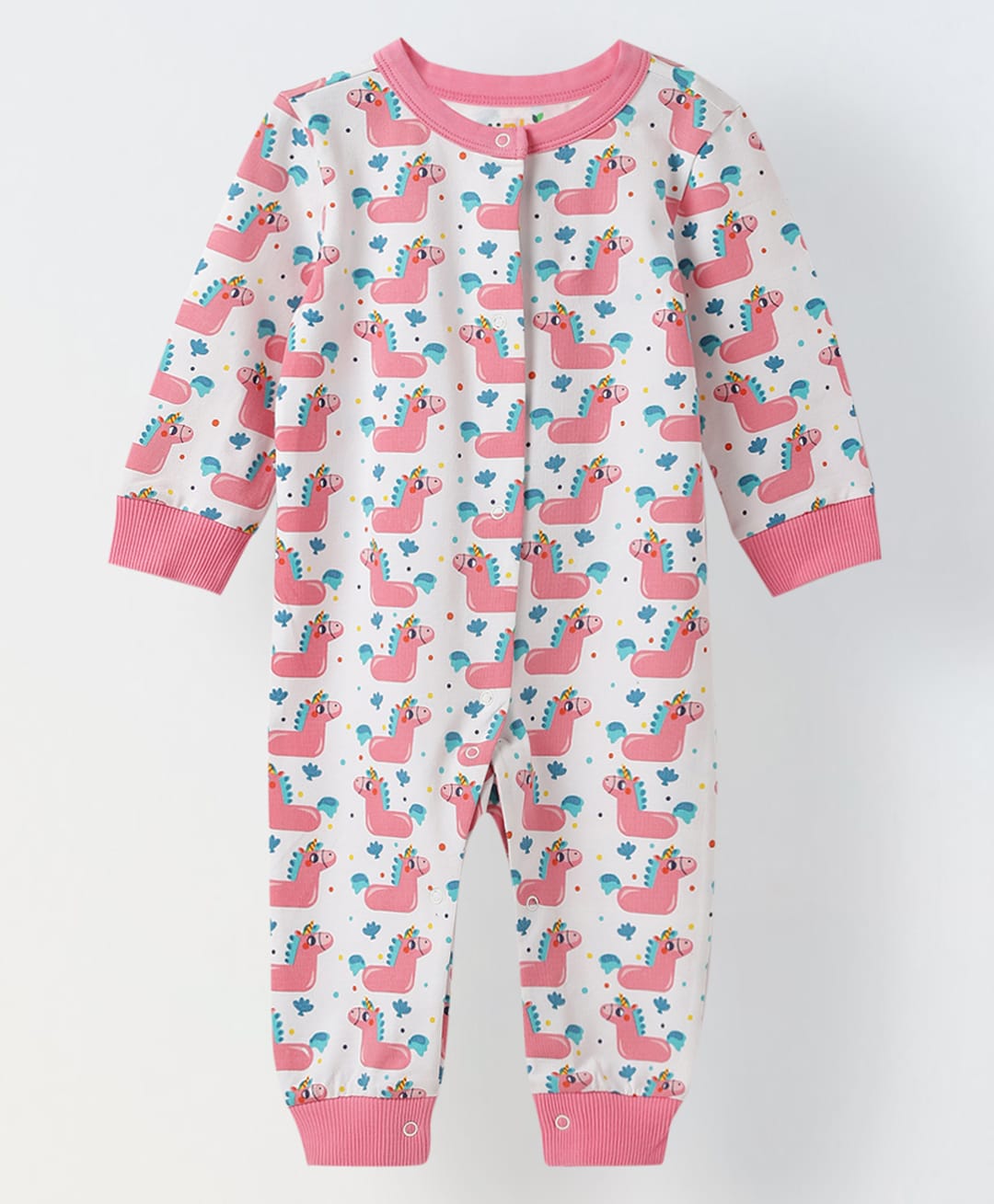 Spunkies Cotton Jersey Full Sleeves Unicorns Printed Romper - White-image-19
