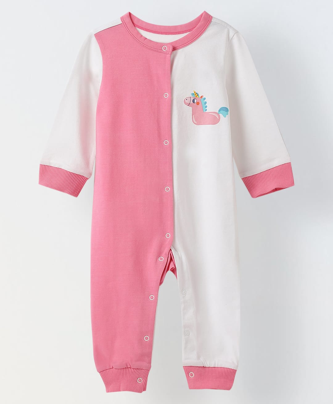 Spunkies Cotton Jersey Full Sleeves Colour Blocked Unicorn Printed Romper - White-image-24