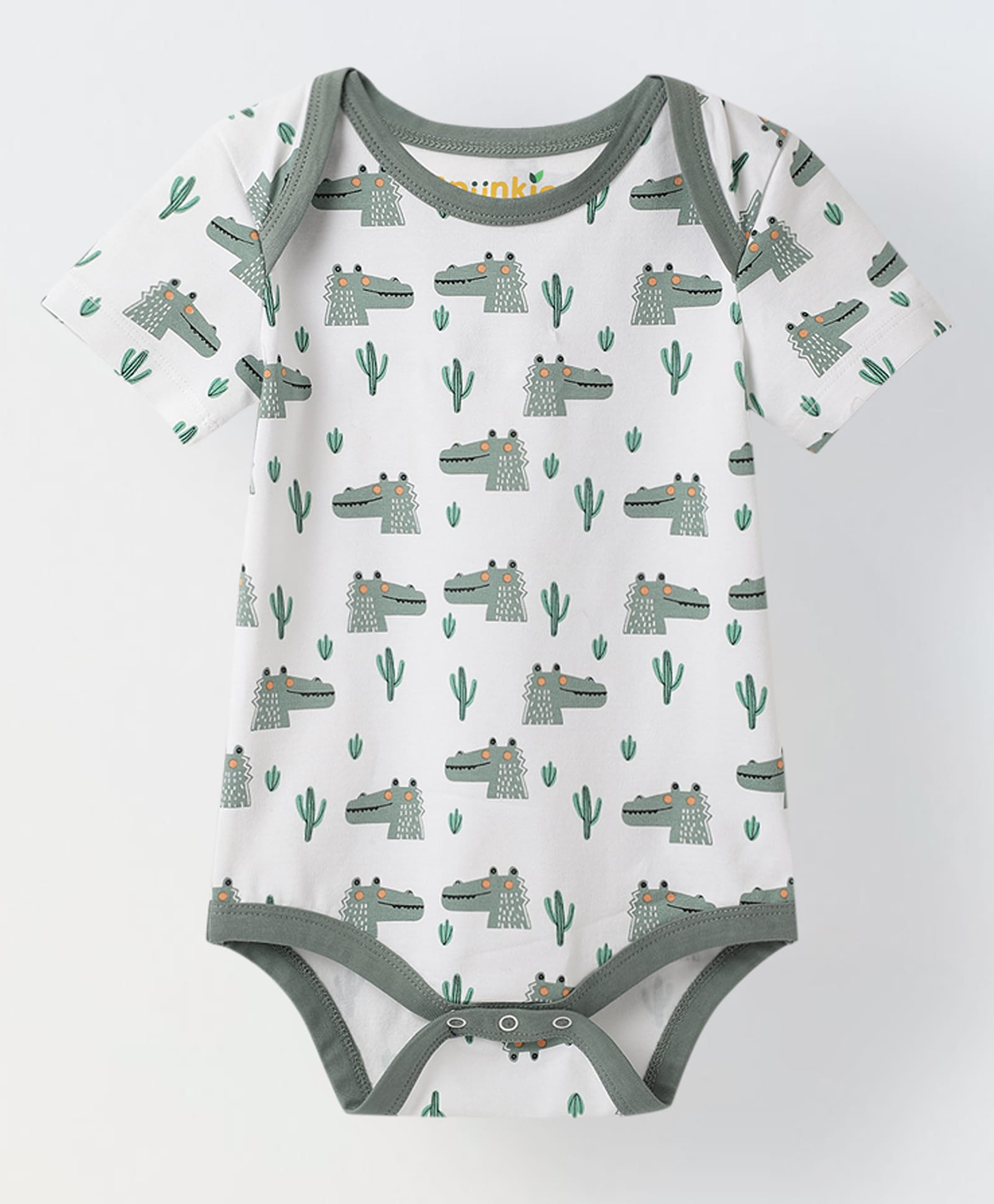Spunkies Cotton Jersey Knit Half Sleeves Crocodile Printed Onesie - White-image-7