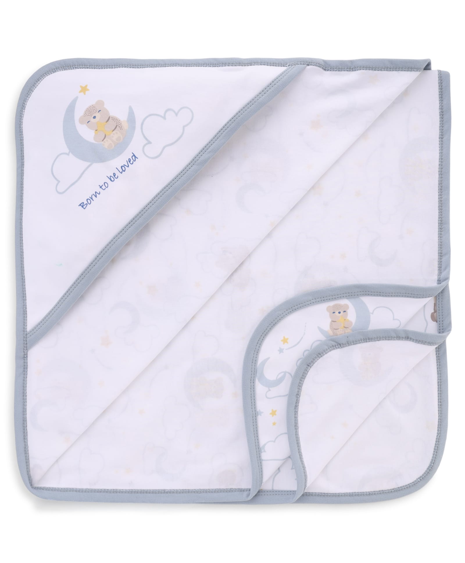 Pink Rabbit Interlock Knit Hooded Towel with Moon Print L 82 x B 80 cm - Blue-image-18