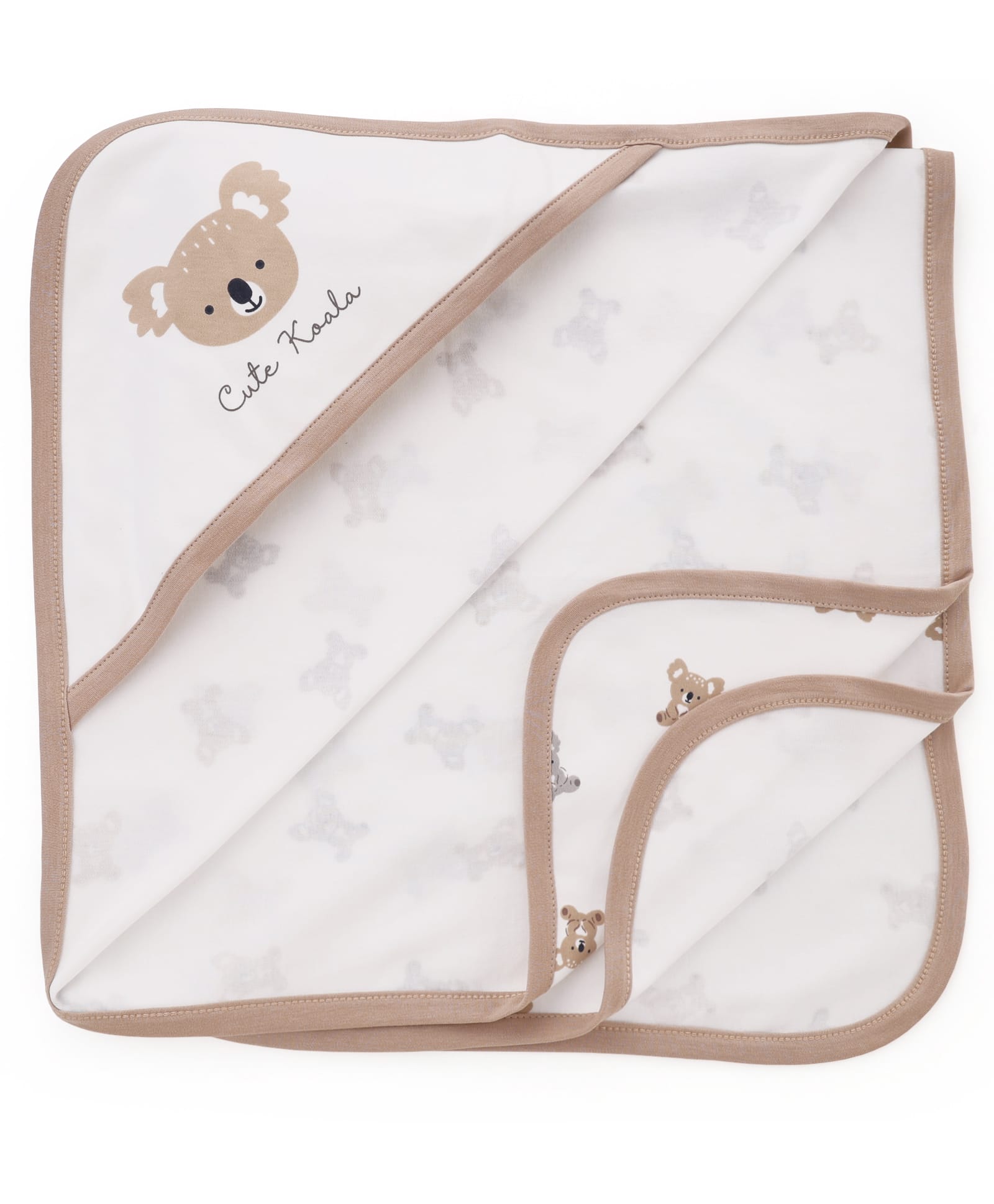 Pink Rabbit Interlock Knit Hooded Towel & Wrappers with Koala Print L 82 x B 80 cm - Beige-picture-30