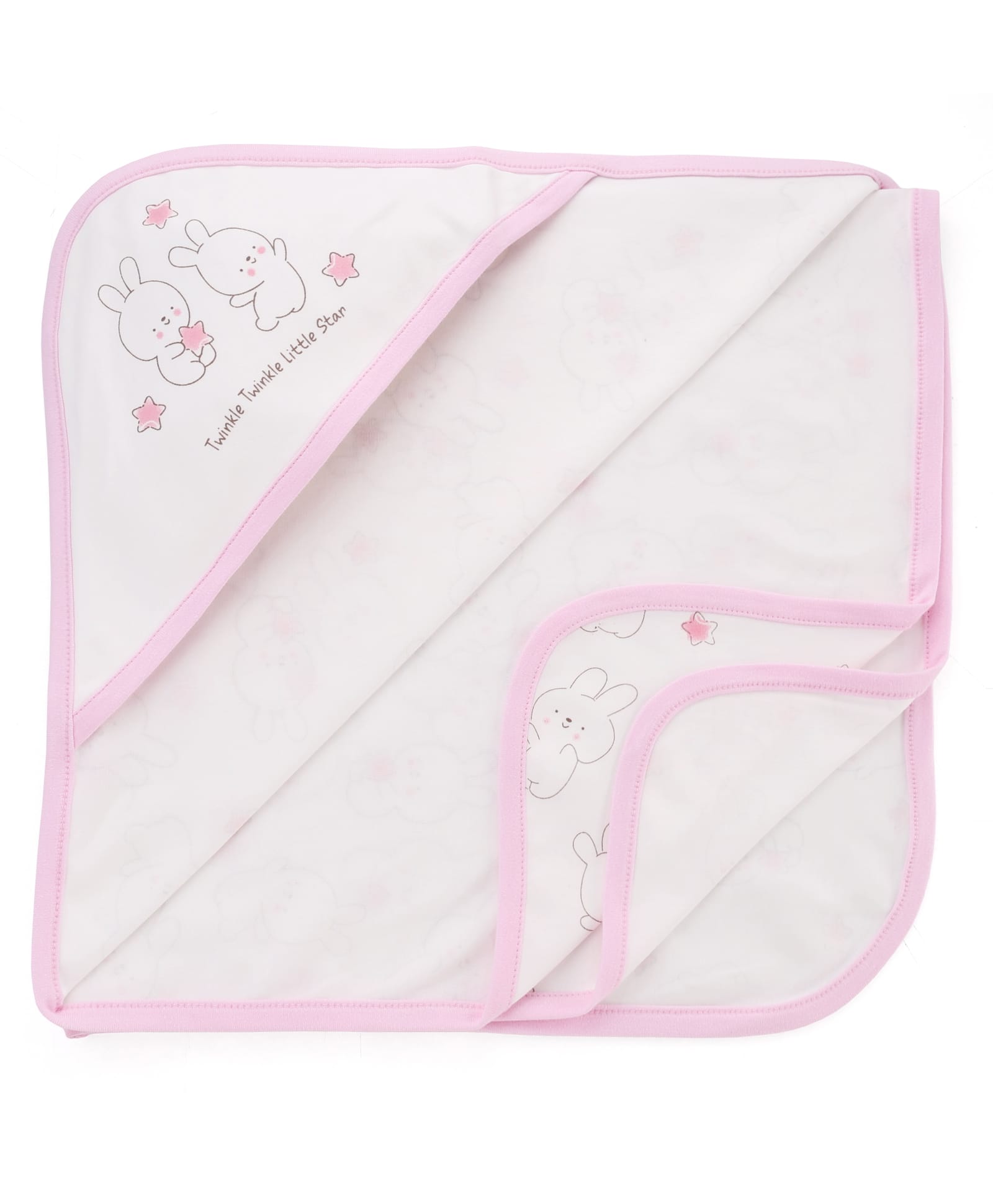 Pink Rabbit Interlock Knit Hooded Towel & Wrappers with Rabbit Print L 82 x B 80 cm - Light Pink-picture-1