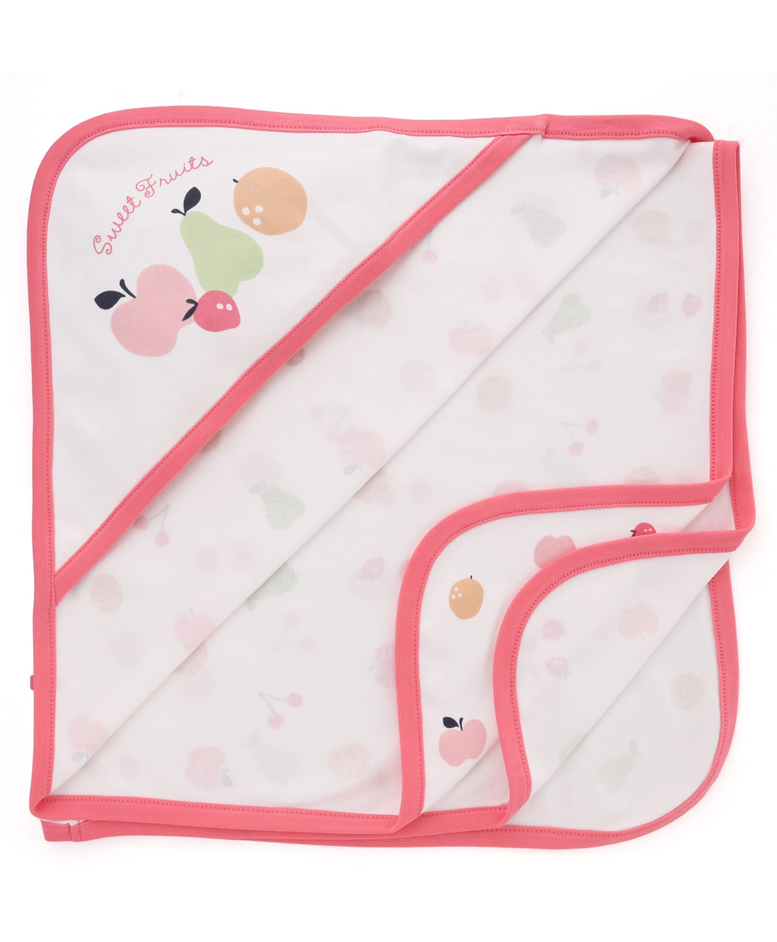 Pink Rabbit Interlock Knit Hooded Towel & Wrappers with Fruit Print L 82 x B 80 cm - Dark Pink-picture-42