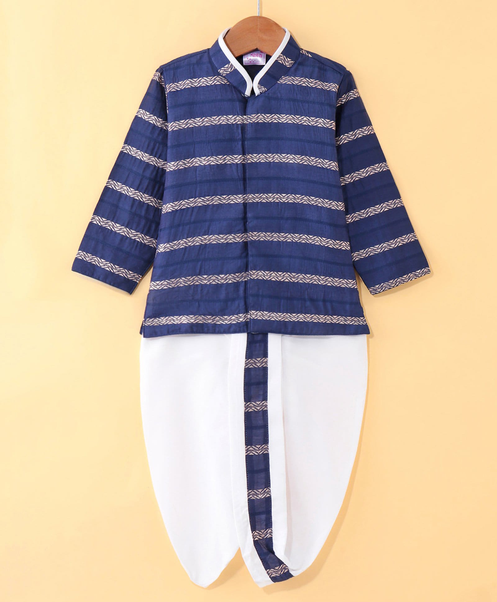 Ridokidz Cotton Woven Full Sleeves Striped Kurta Dhoti Set - Navy Blue-picture-32