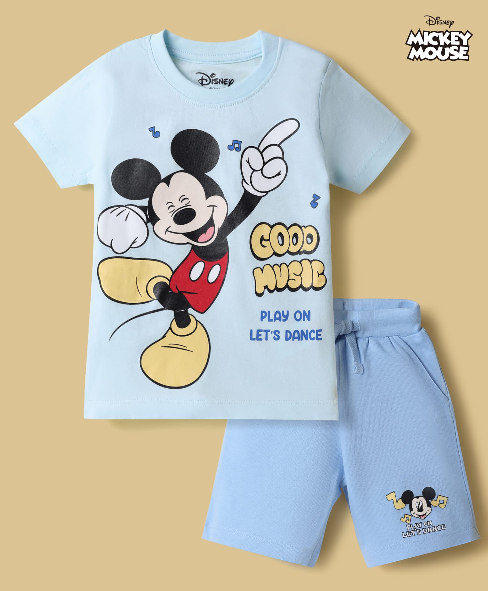 Babyhug Disney 100% Cotton Knit Half Sleeves T-Shirt & Shorts Set With Mickey Mouse Graphics - Light Blue-picture-29