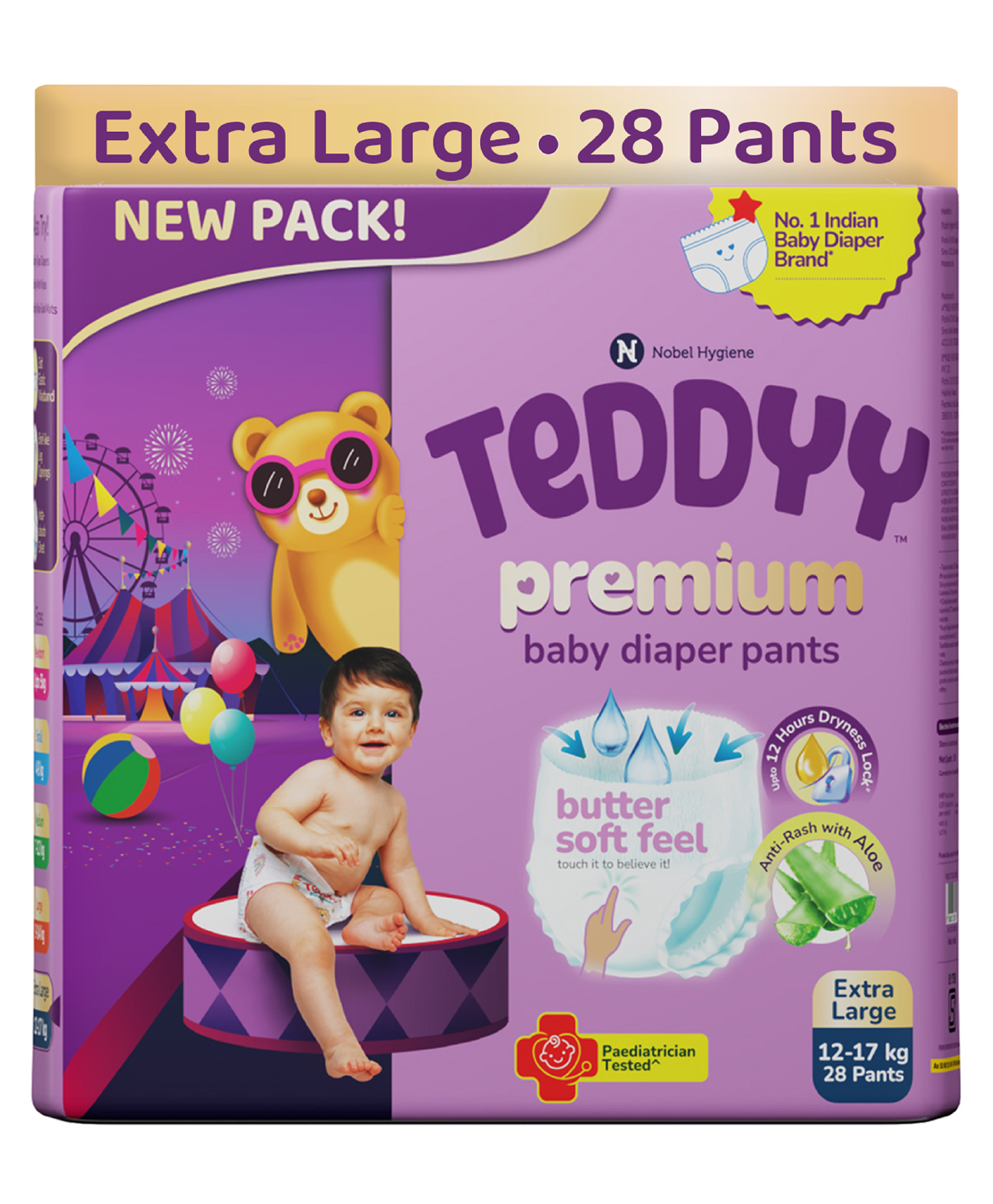 Teddyy Baby Premium Pants Diaper - 12 Hours Absorption Aloe Gel Sheet Leak-Proof Fit -Extra Large (12-17 kg) 28 Count-image-27