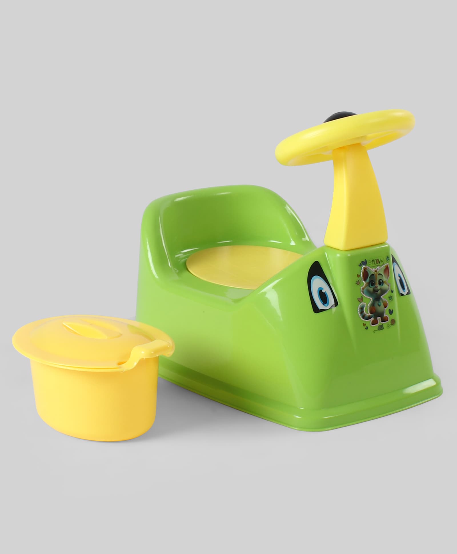 fab n funky Car Shape Round Handle Potty Chair with Removable Bowl - Green & Yellow| Hygienic Lid| Easy to Clean| Comfortable Backrest-picture-19