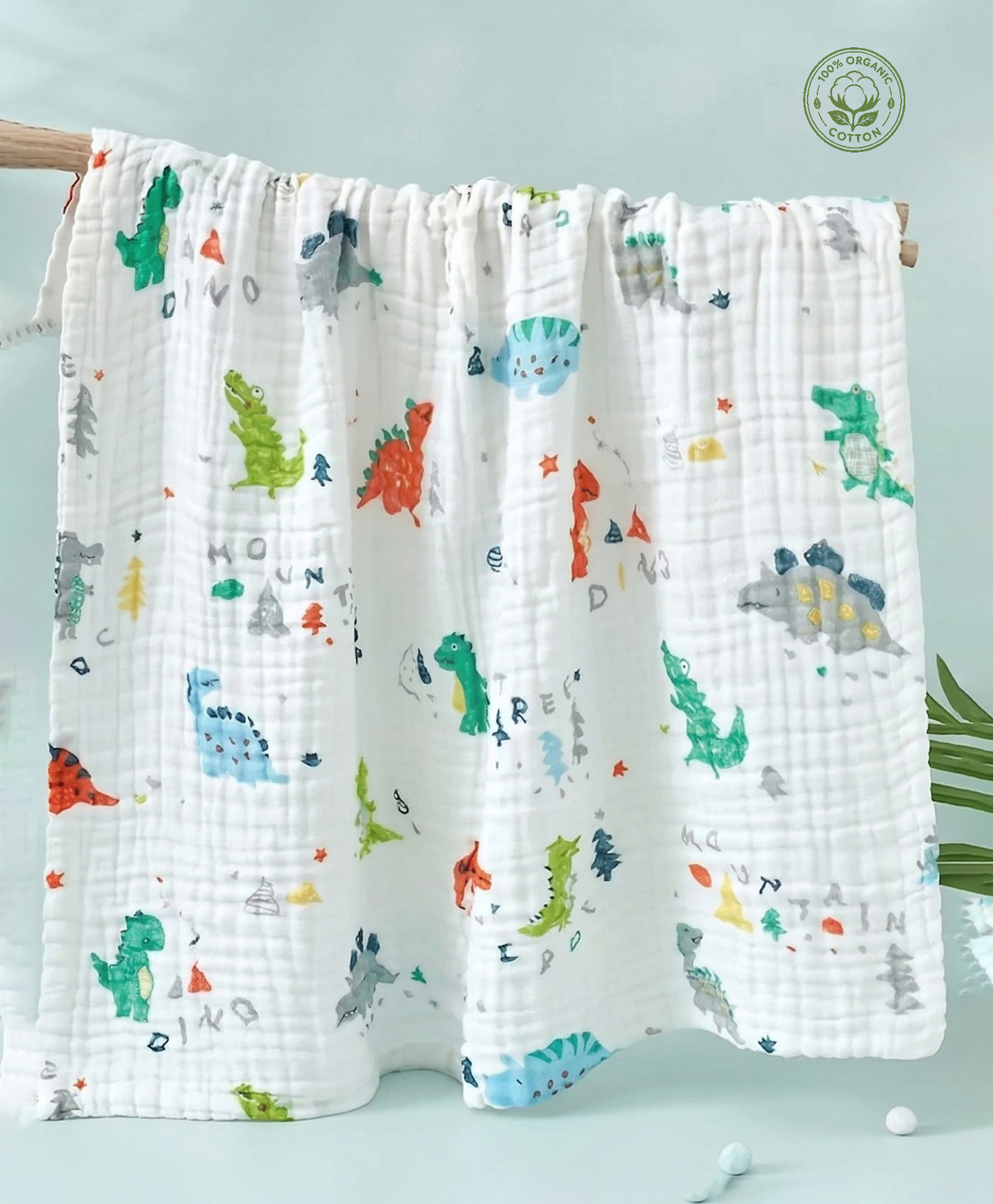 Baby Tales Muslin Cotton Bath Towel Extra Soft, Super Absorbent, 100% Breathable Cotton for Newborns & Toddlers With Dino Print - Multicolor-image-11