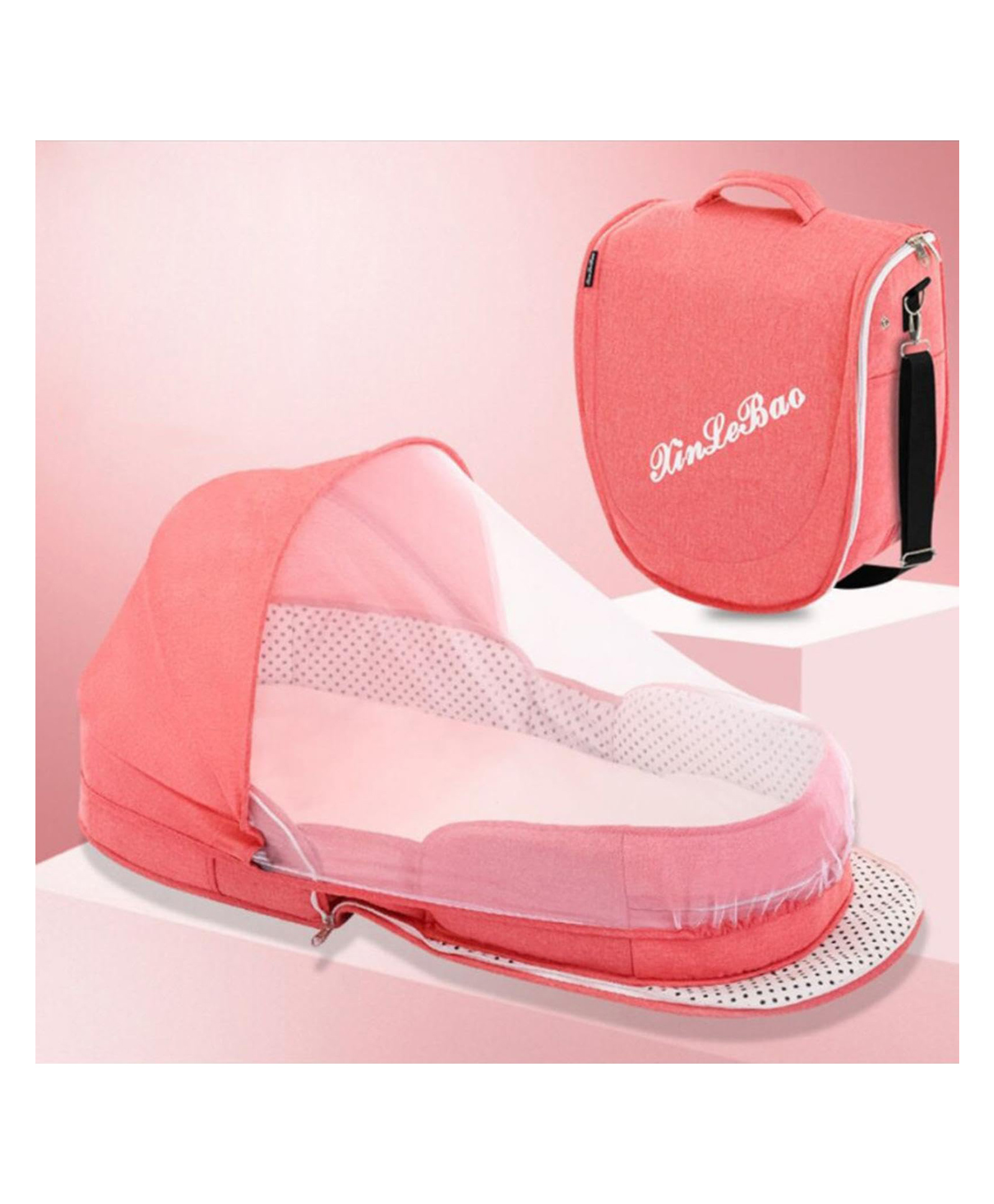 Purple Tots Foldable Portable Baby Bassinet with Breathable Mesh, Memory Foam and Sunshade - Pink-picture-12