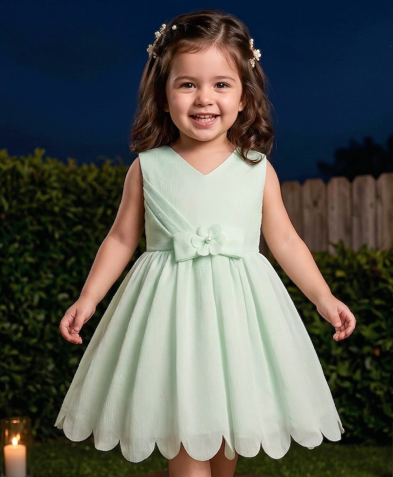 Babyhug Woven Sleeveless Party Dress with Bow Applique & Cotton Lining - Mint-image-21