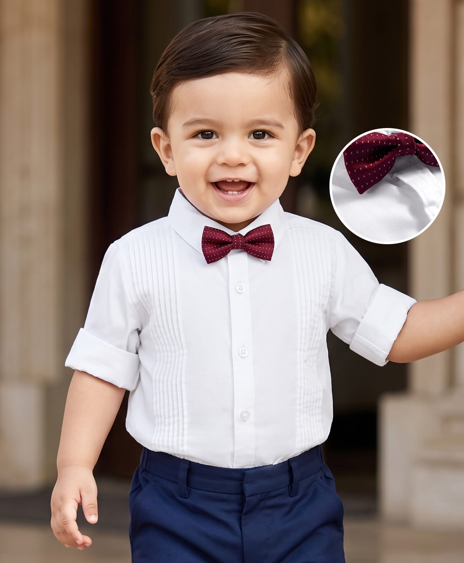 Babyhug Cotton Satin Woven Full Sleeves Pintuck Solid Shirt with Bow - White-image-17