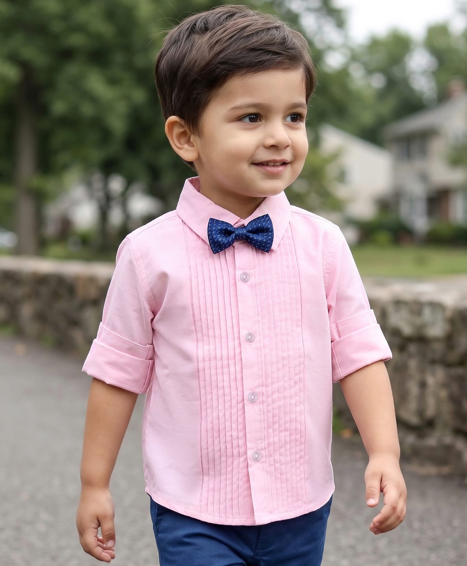 Babyhug Cotton Satin Woven Full Sleeves Pintuck Solid Shirt with Bow - Pink-image-3