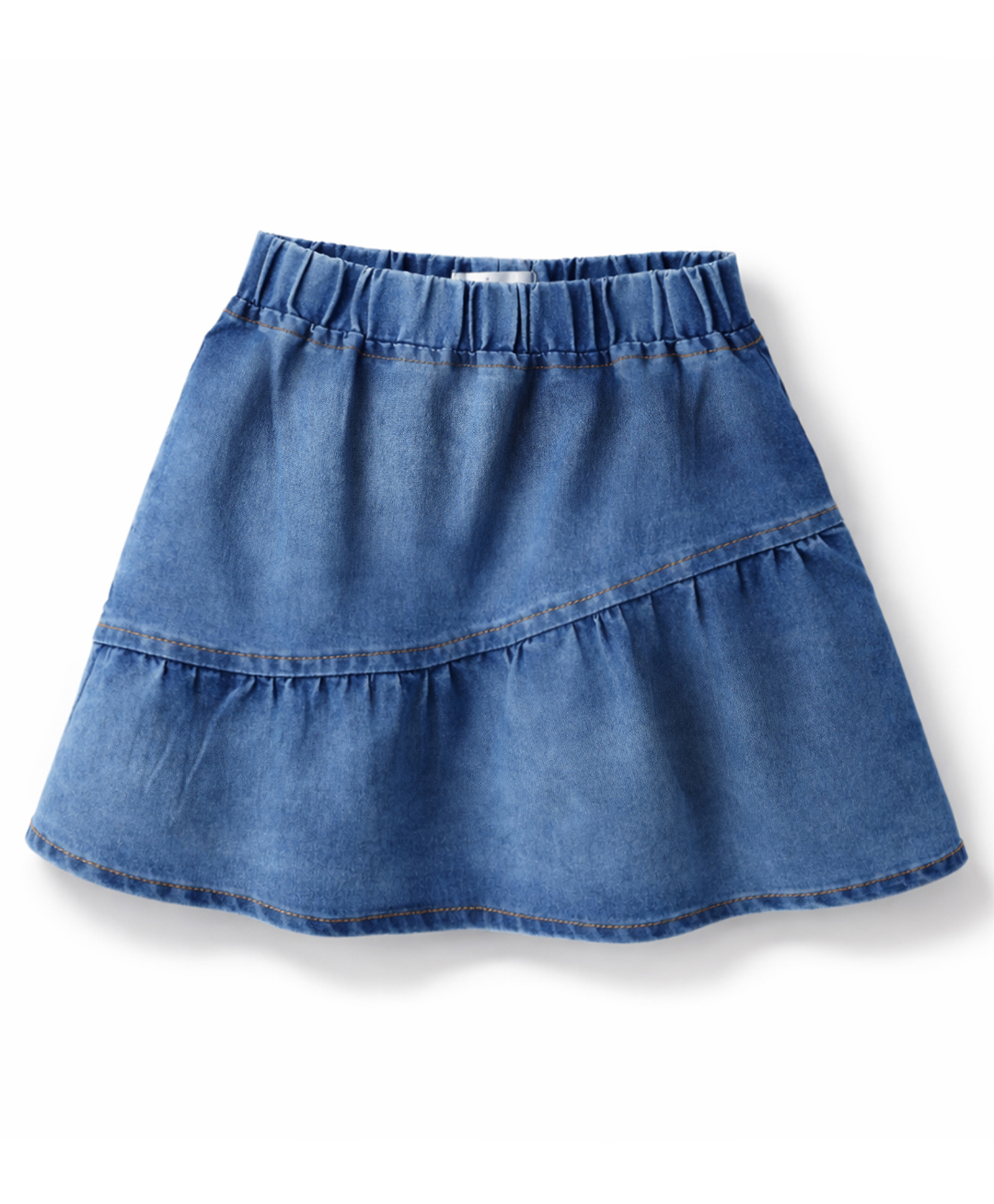 Arias Denim Woven Knee Lenght Elasticated Waist Cut & Sew Solid Color Skirt - Blue-image-38