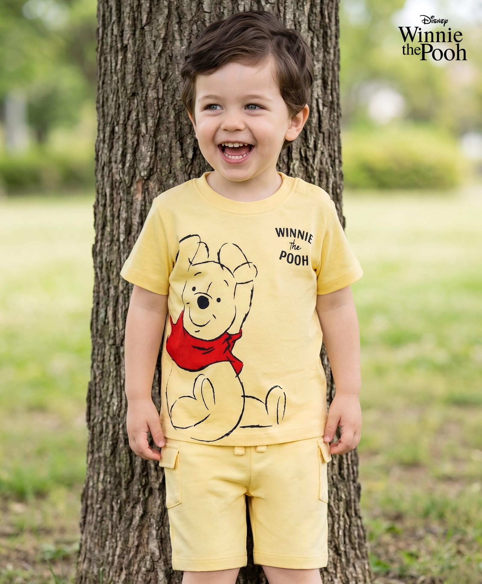 Babyhug Disney 100% Cotton Knit Half Sleeves T-Shirt & Shorts Set With Winnie The Pooh Graphics - Yellow-picture-34