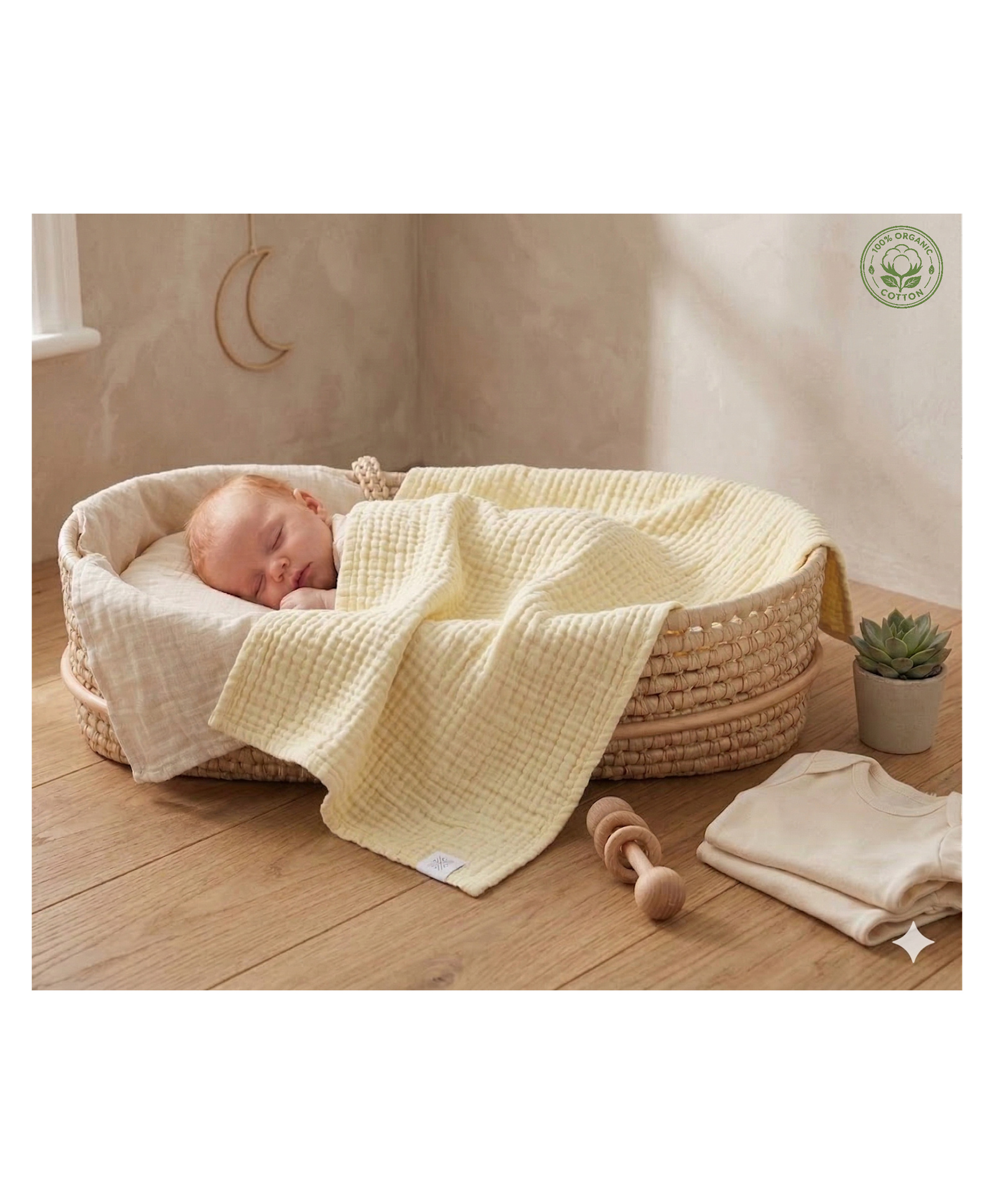 Baby Tales 6 Layers of Pure Organic Cotton Gauze Solid Color Bath Towel L 110 cm x B 110 cm- Yellow-image-5