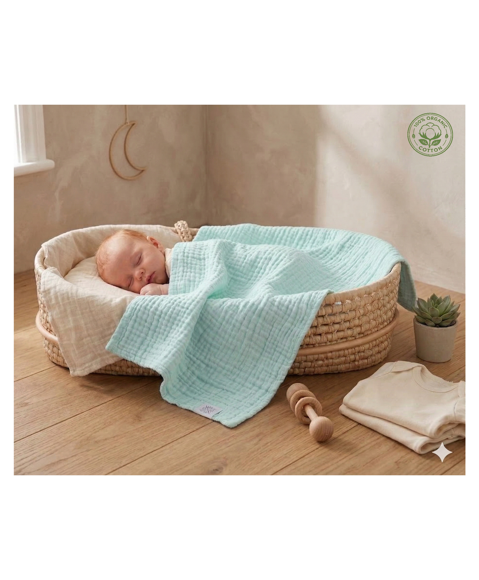 Baby Tales 6 Layers of Pure Organic Cotton Gauze Solid Color Bath Towel L 110 x B 110 cm - Light Blue-picture-23