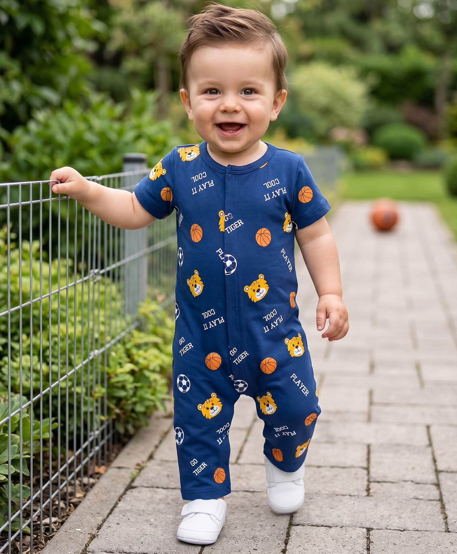 Doodle Poodle 100% Cotton Interlock Knit Half Sleeves Romper With Animal & Sports Print - Navy Blue-picture-43