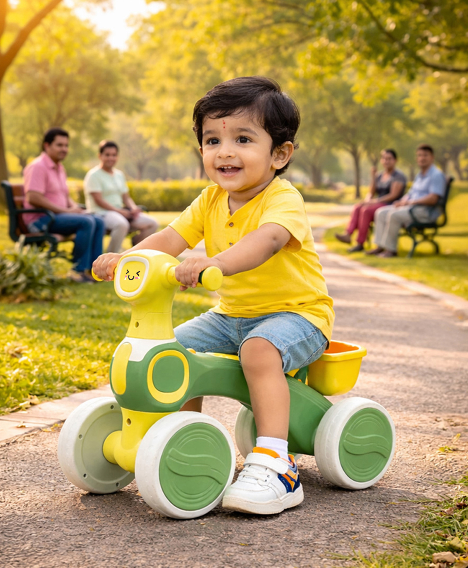 Fab N Funky Kids Manual Push Ride on with Music & Light - Green| Foot to Floor Operation| Storage Space| Comfortable Seat| Sturdy & Durable Built| Smooth Wheels-picture-29