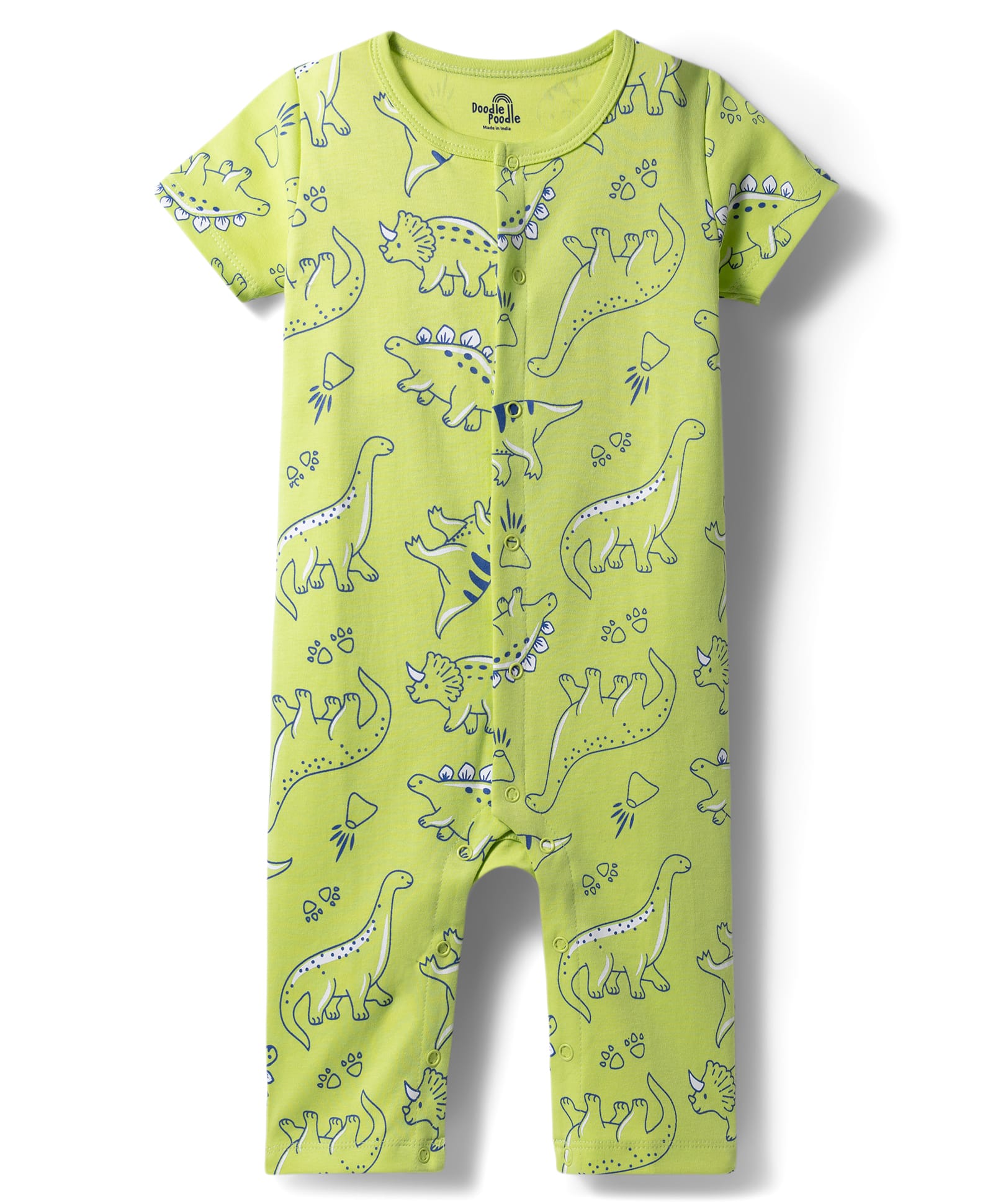 Doodle Poodle 100% Cotton Knit Half Sleeves Romper with Dino Print - Lime Green-picture-17