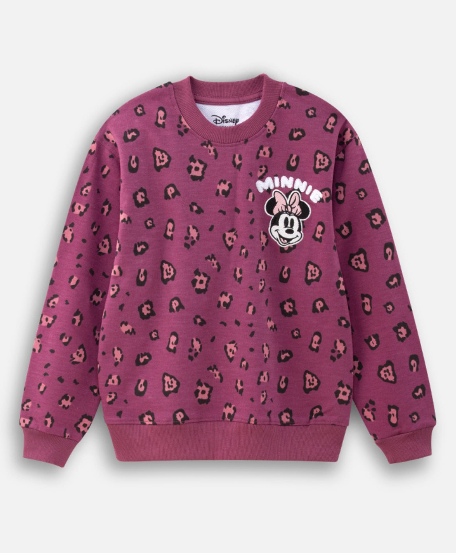 Nap Chief Cotton Blend Knit Disney Featuring Full Sleeves Minnie Mouse & Leopard Pattern Printed Light Winter Sweatshirt - Dusty Rose-image-11
