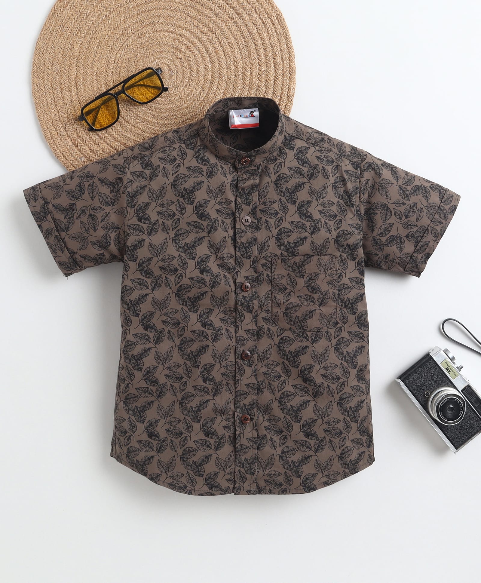 BAATCHEET Cotton Woven Half Sleeves Leaves Printed Shirt - Brown-picture-36