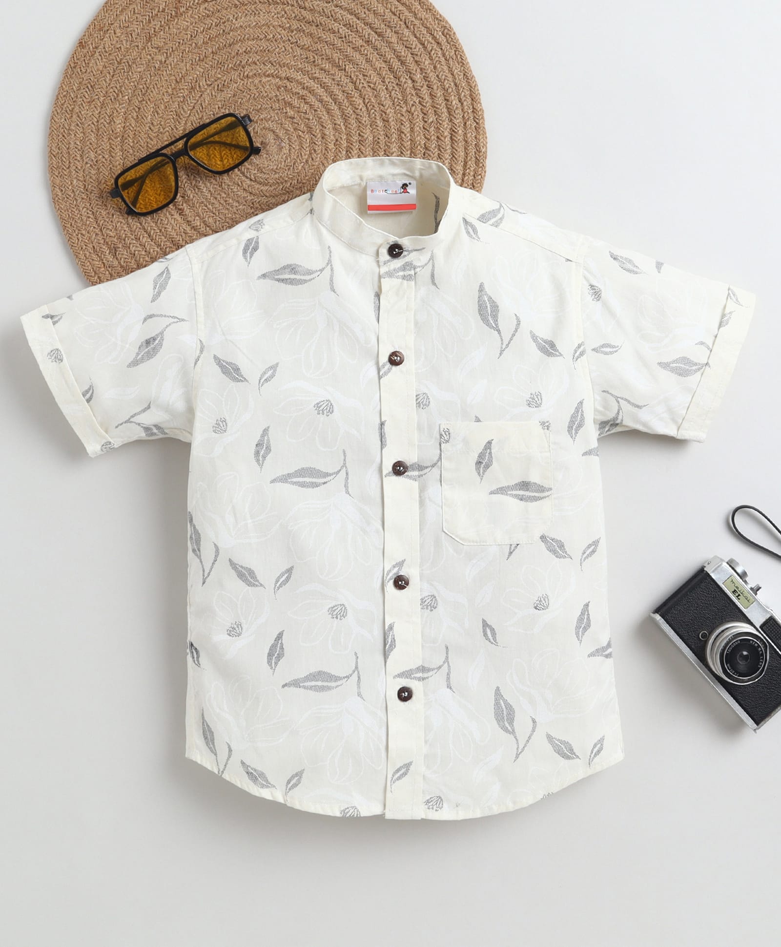 BAATCHEET Cotton Woven Half Sleeves Leaves & Floral Printed Shirt - Beige-picture-34