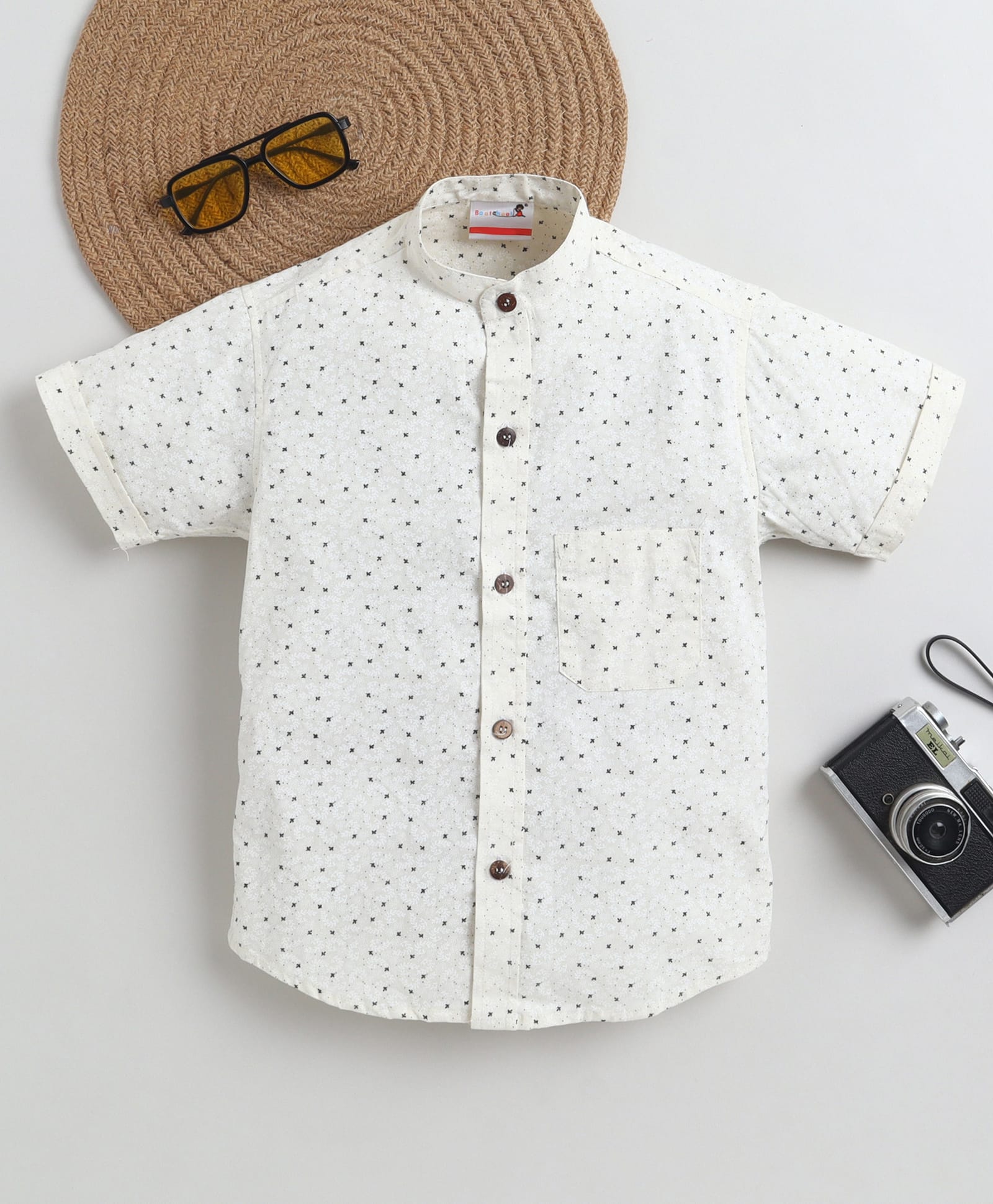 BAATCHEET Cotton Woven Half Sleeves Leaves Printed Shirt - Beige-picture-30