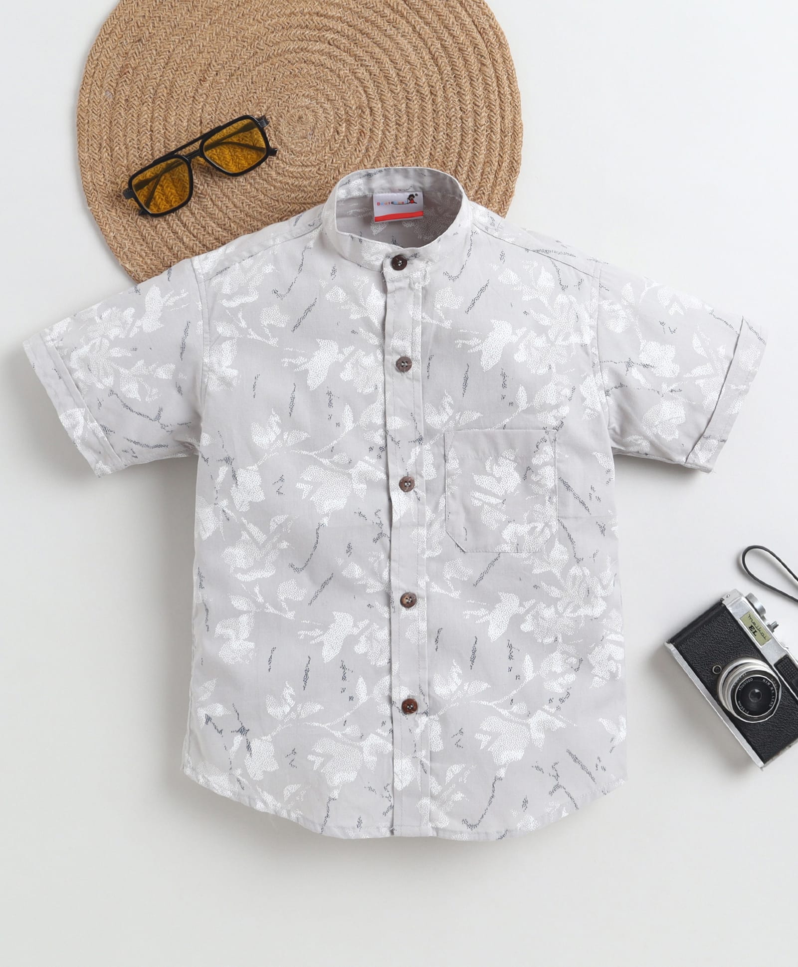 BAATCHEET Cotton Woven Half Sleeves Abstract Printed Shirt - Grey-picture-28