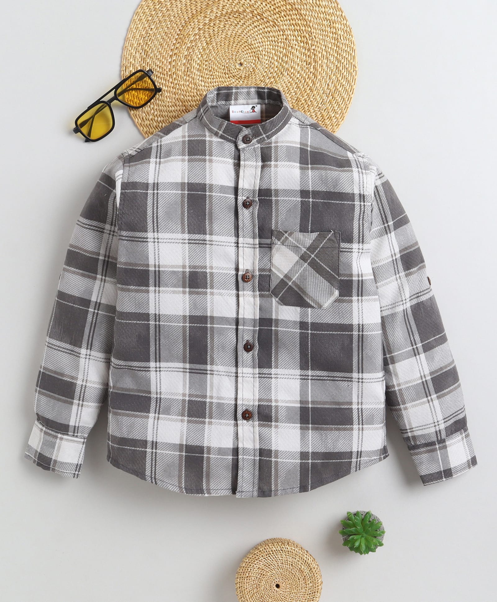 BAATCHEET Cotton Woven Full Sleeves Checked Shirt - Grey-picture-17