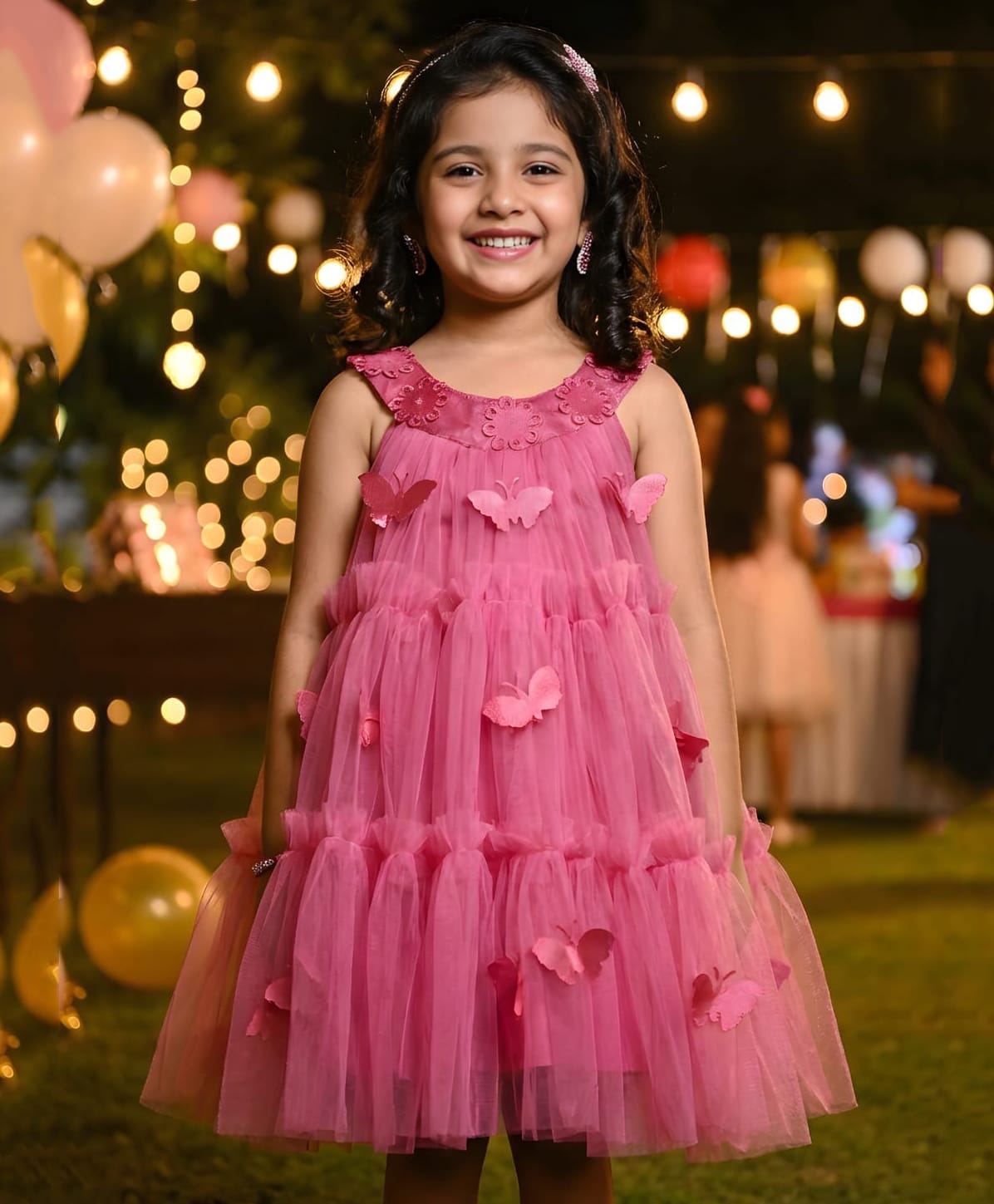 TOONYPORT Net Woven Sleeveless Butterfly & Floral Applique Detailed Dress - Pink-image-9