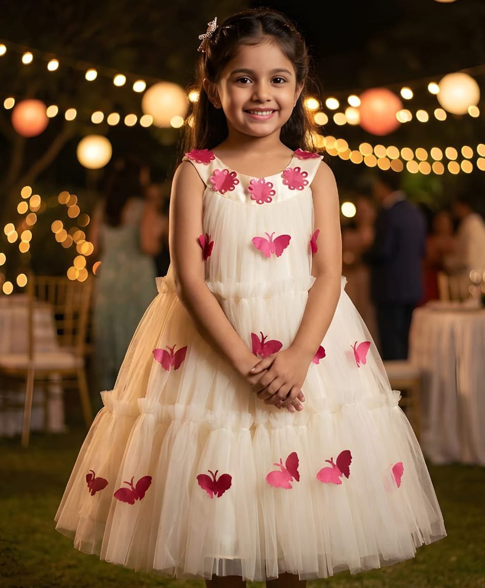 TOONYPORT Net Woven Sleeveless Butterfly & Floral Applique Detailed Dress - White-image-41