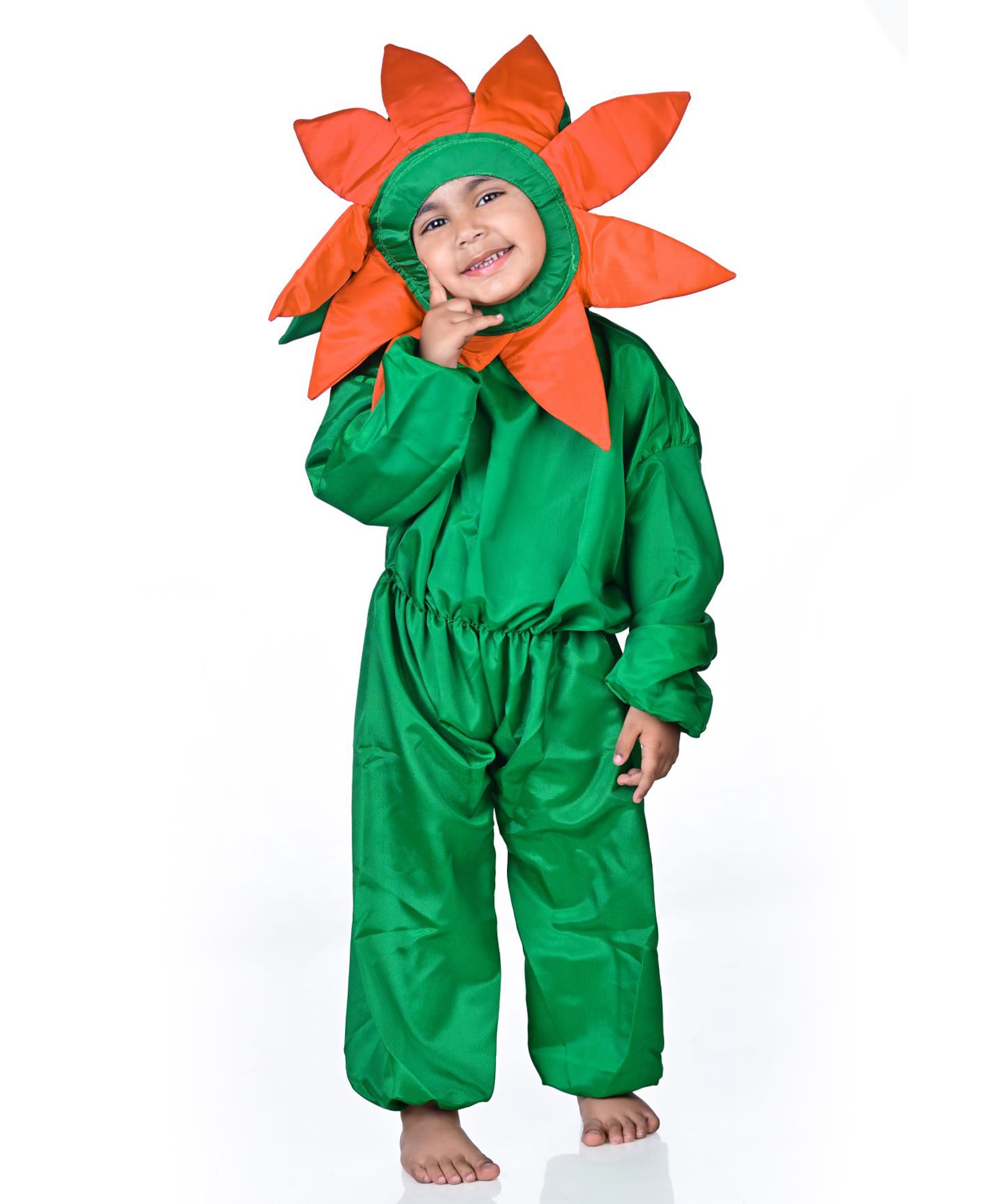 BookMyCostume Full Sleeves Floral Theme Fancy Dress Costume Set - Green & Orange-image-18