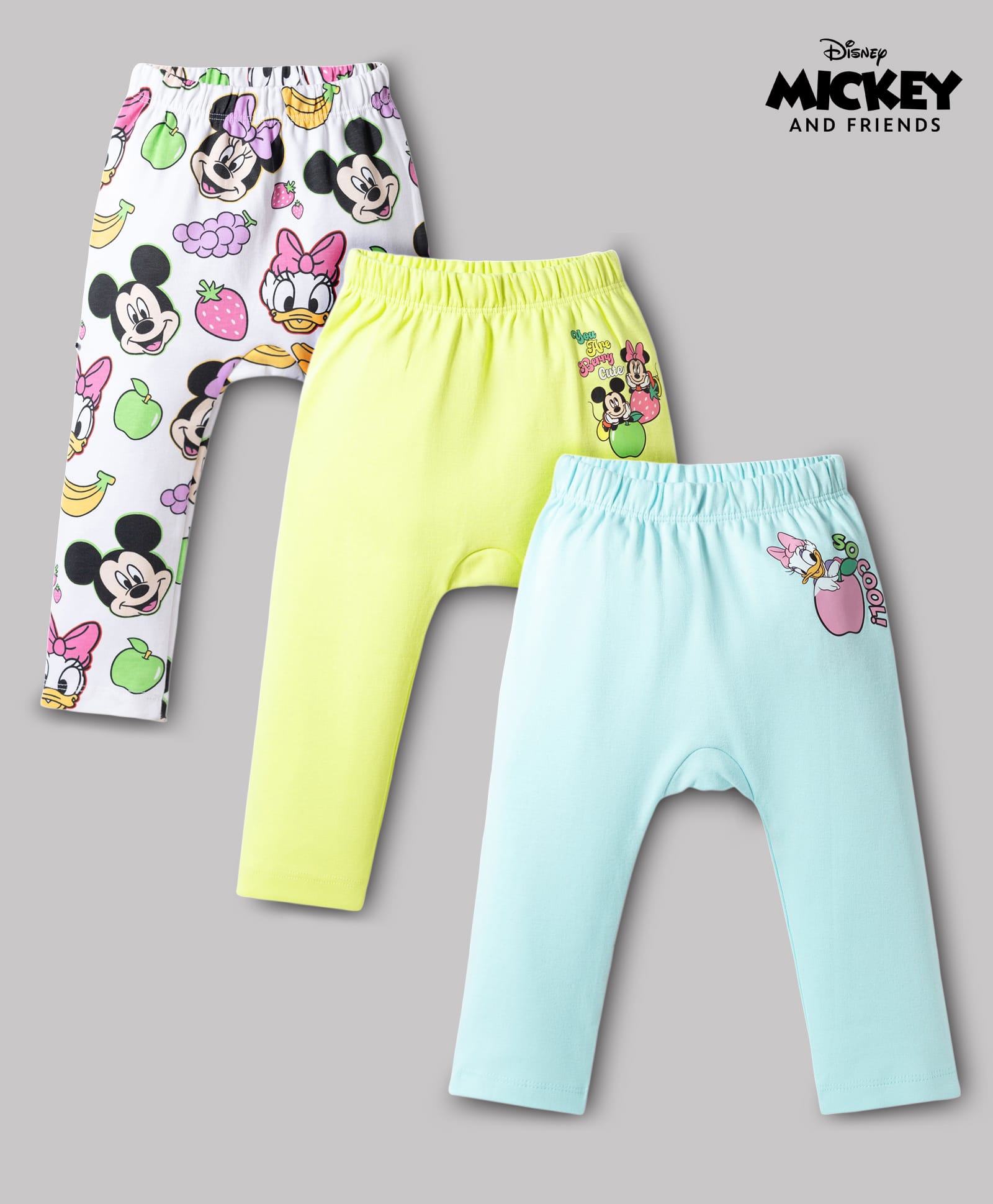 Babyoye Disney Interlock Knit Full Length Diaper Leggings with Minnie Mouse Graphics Pack of 3 - Multicolor-picture-14