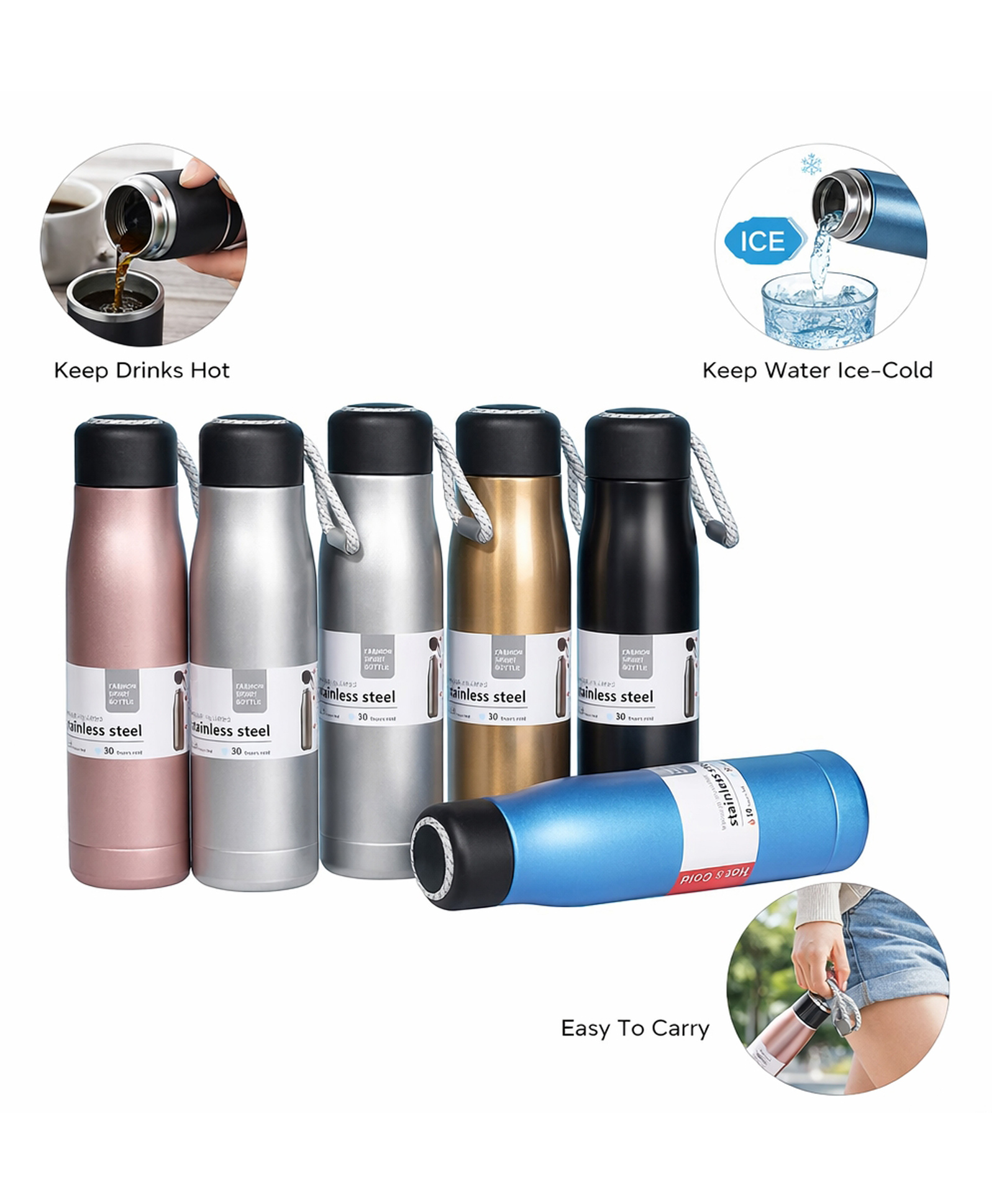 Sanjary Premium Stainless Steel Insulated Water Bottle Leakproof Thermal Flask for Hot Cold Drinks Travel Gym Office Use - Pack of 1-image-34
