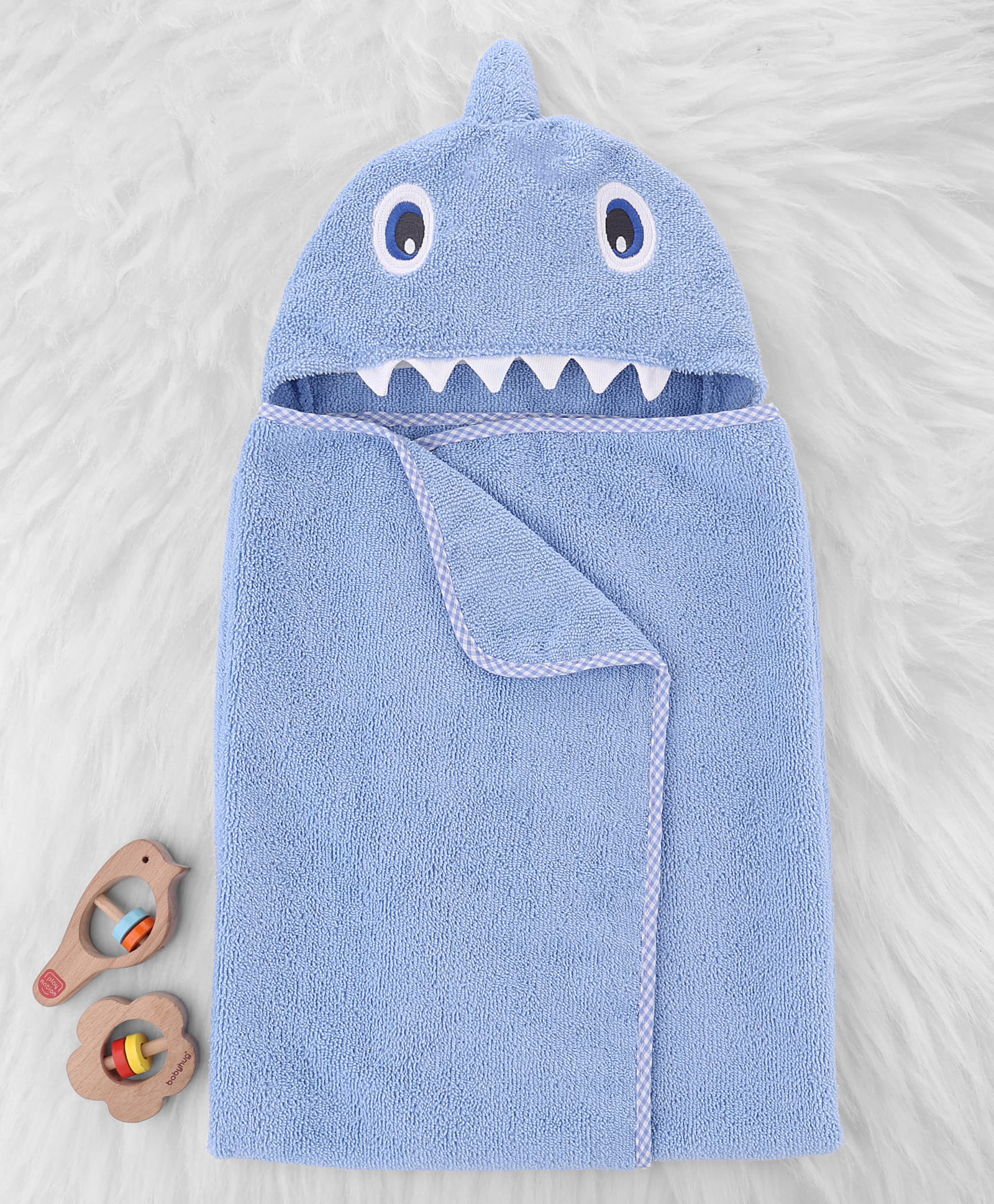 BABYHUG Cotton Knit Microfiber Hooded Towel With Embroidery L 74 x B 74 cm - Light Blue-image-7